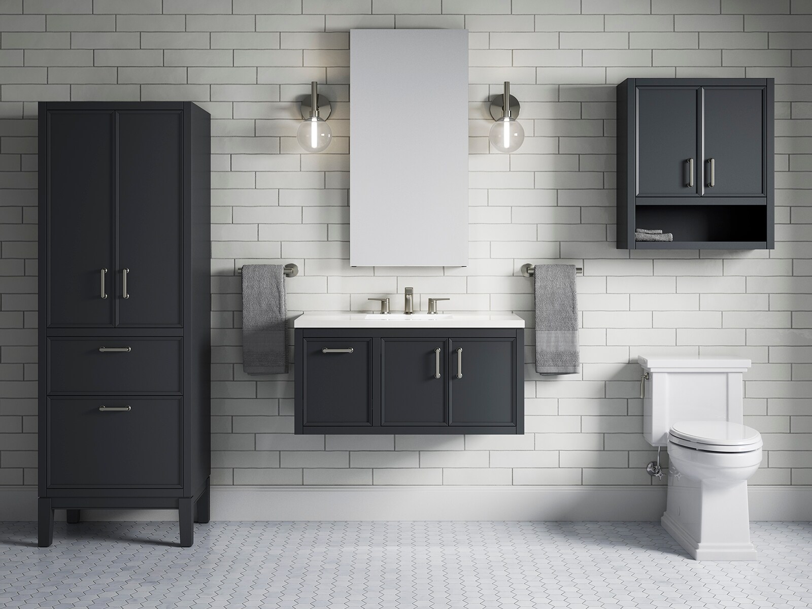 Winnow 36-Inch Slate Gray Painted MDF Bathroom Vanity with Quartz Top