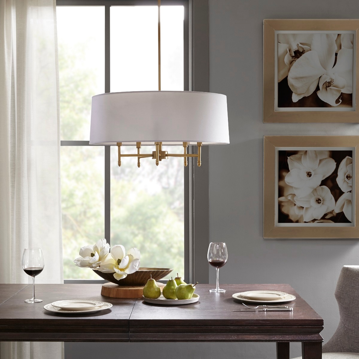 Blisstyle 5 Light White Drum Shade Chandelier modern boho vintage chandeliers over table for dining room bedroom living room kitchen entryway outdoor