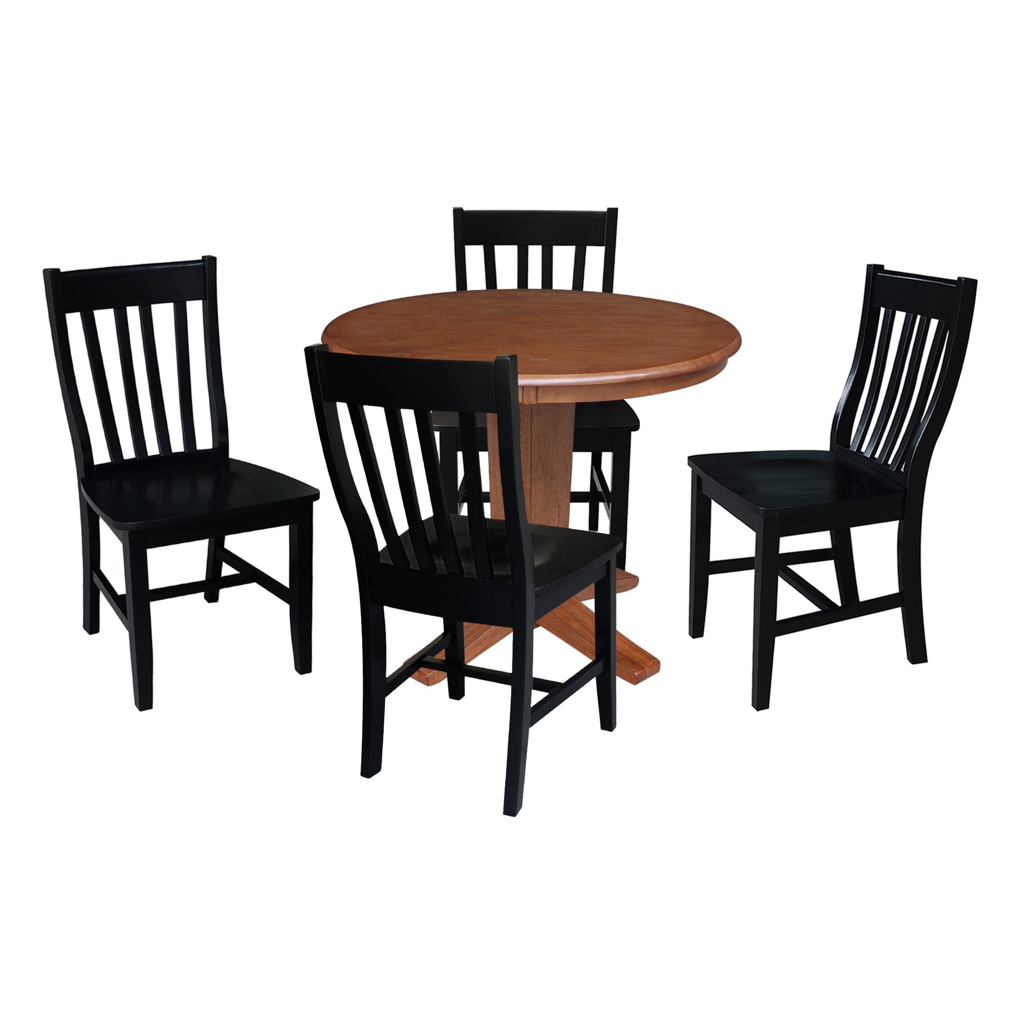 International Concepts K42-36RT-23-C46-61-4 Distressed Oak/Black Traditional Dining Room Set with Round Table ( Seats 4 )