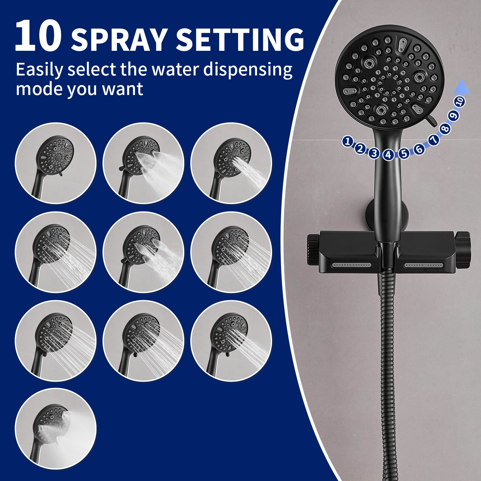 Matte Black Dual Shower Head with Handheld and Stainless Steel Hose