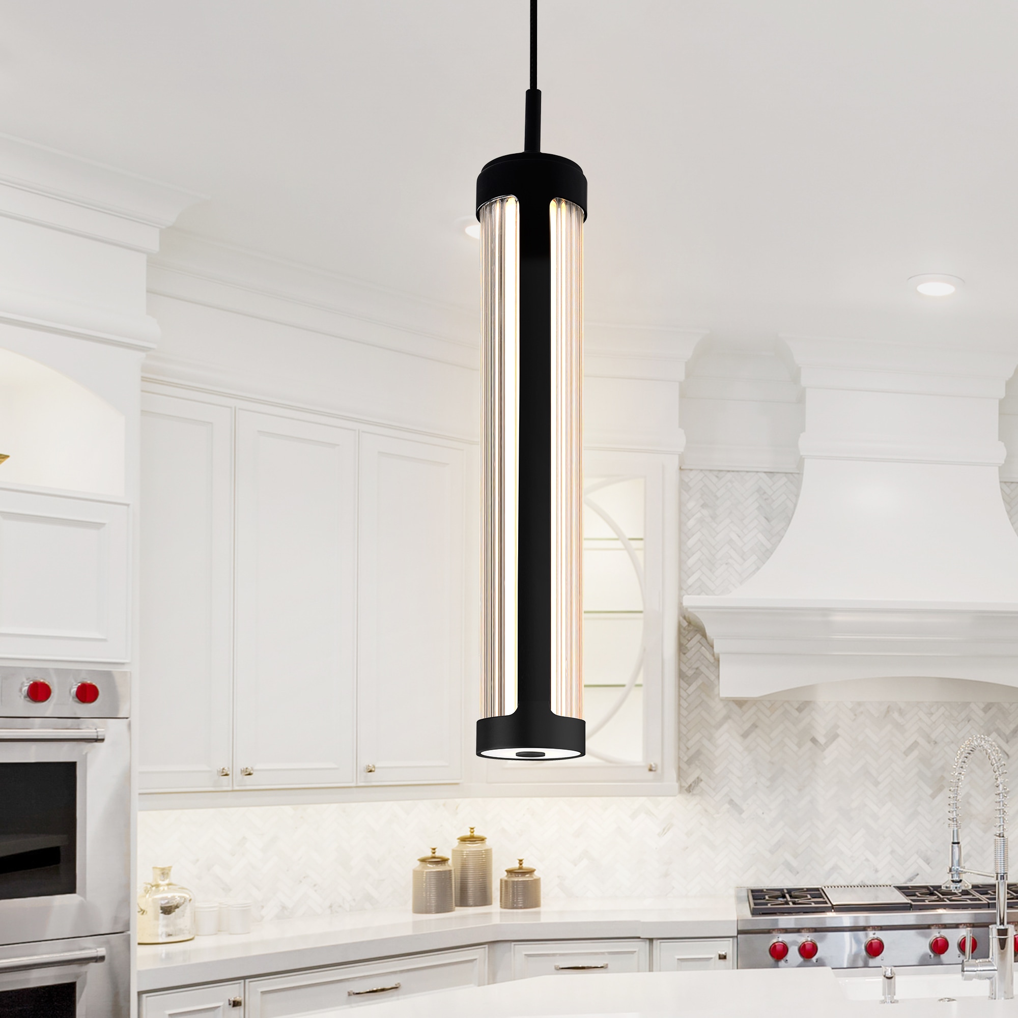 CWI Lighting 1343P3-101-C Neva 1 -Light Black Modern/contemporary Clear glass Cylinder Integrated LED Mini Hanging Pendant light