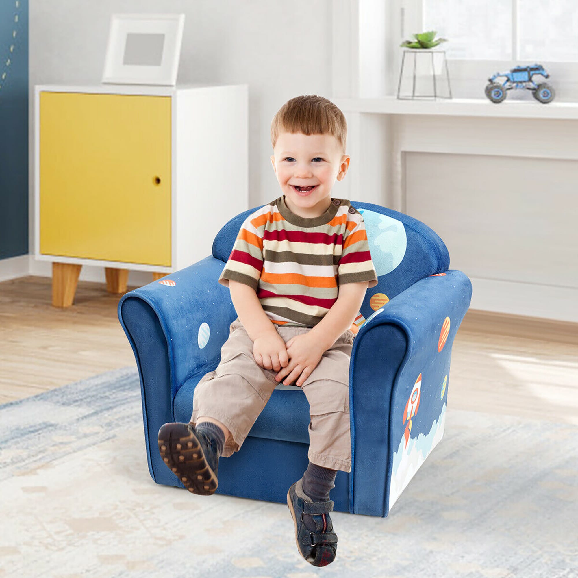 Goplus Modern Blue Velvet Small Kids Sofa with Wood Legs - Cozy and ...