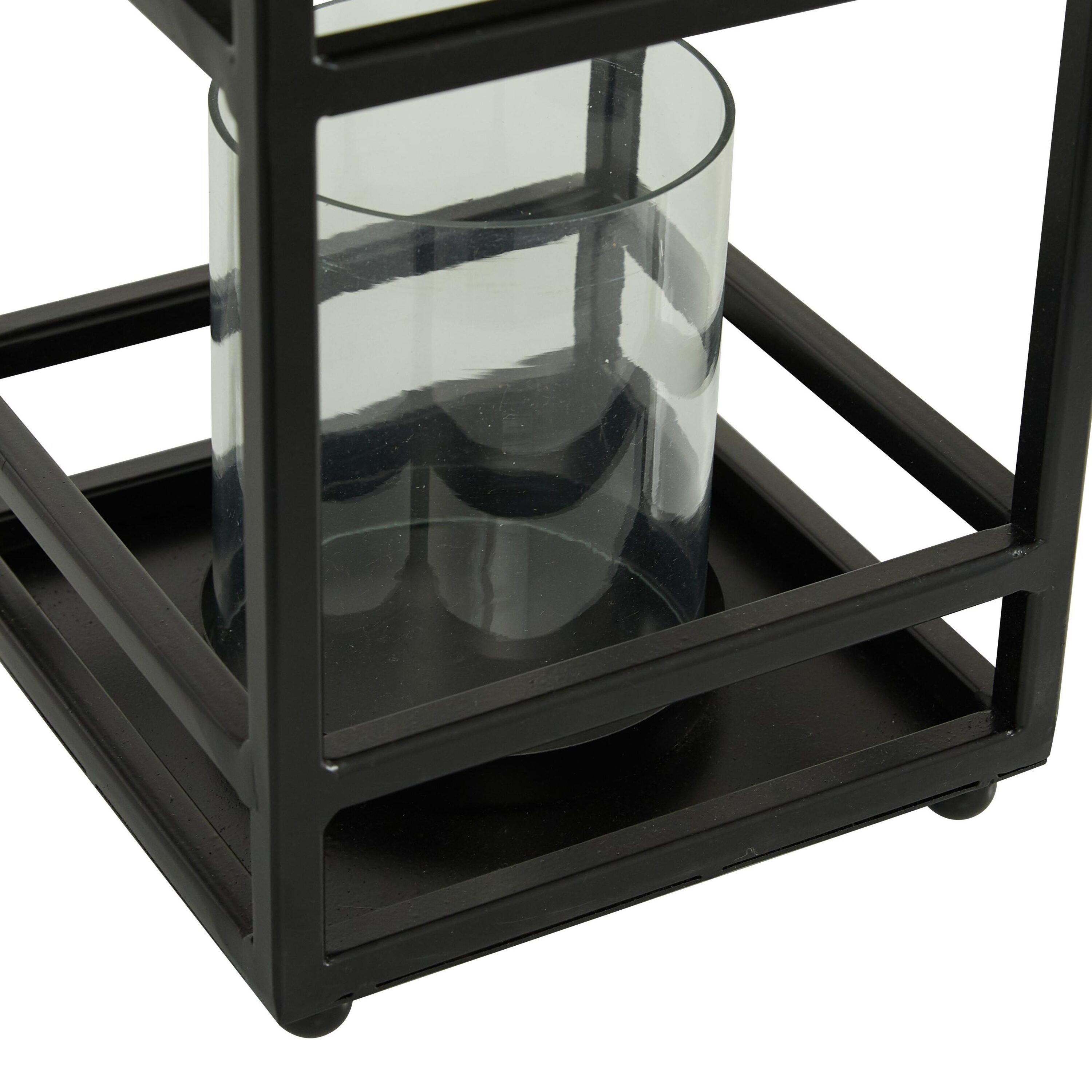 Contemporary Matte Black Metal & Glass Tabletop Lantern