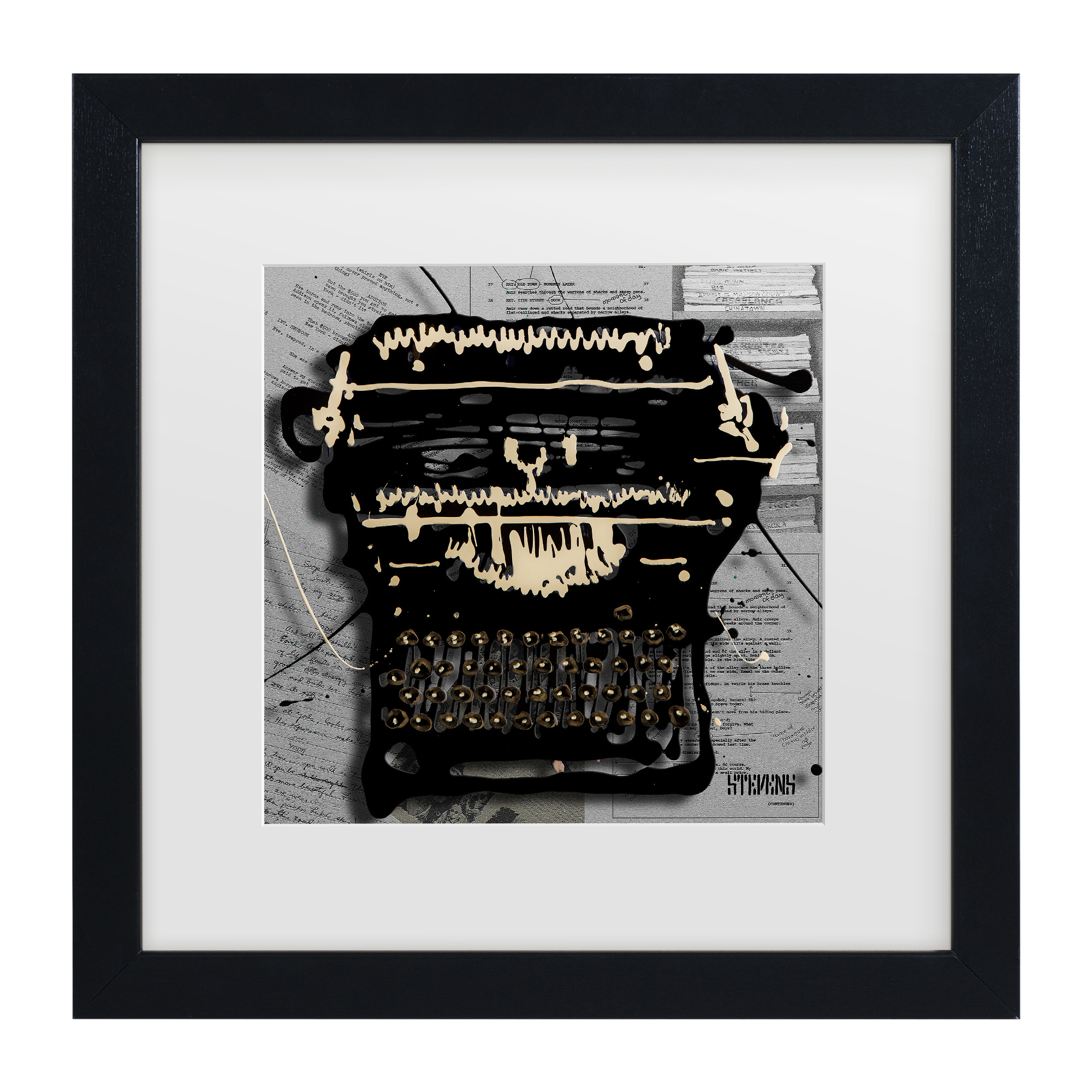 Roderick Stevens Movie Typewriter Framed Art  - 11x11