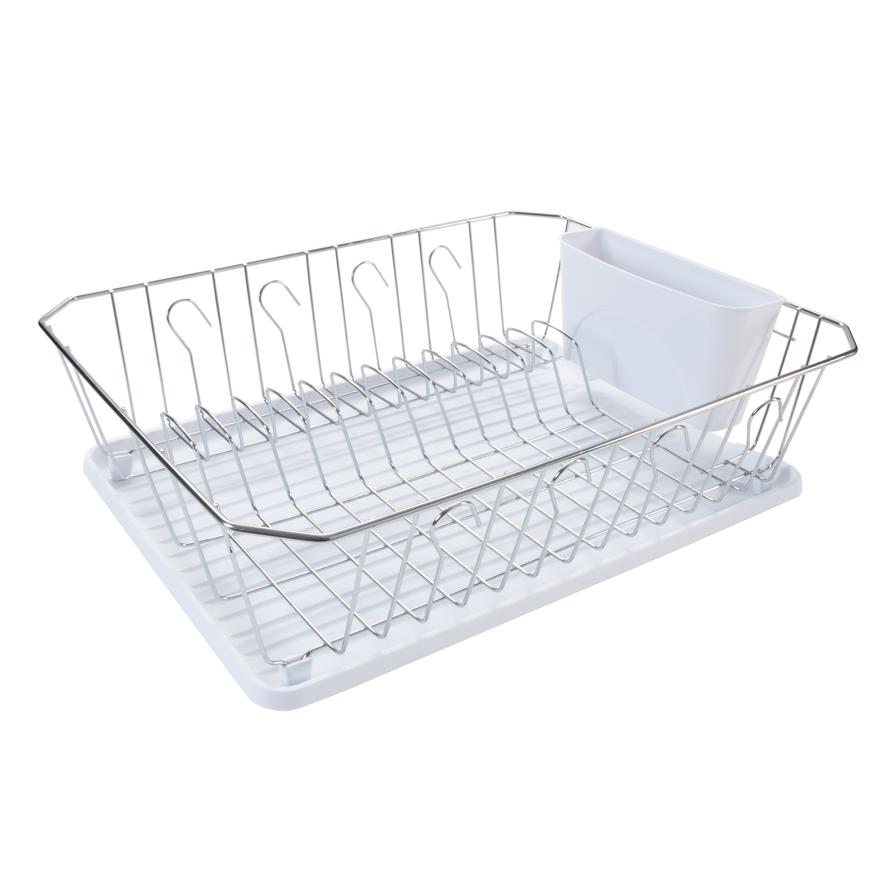 Kitchen Details 3 Piece Dish Rack | Drain Tray | Cutlery Holder |  Countertop | Organizer | Holds 13 Dishes | Chrome