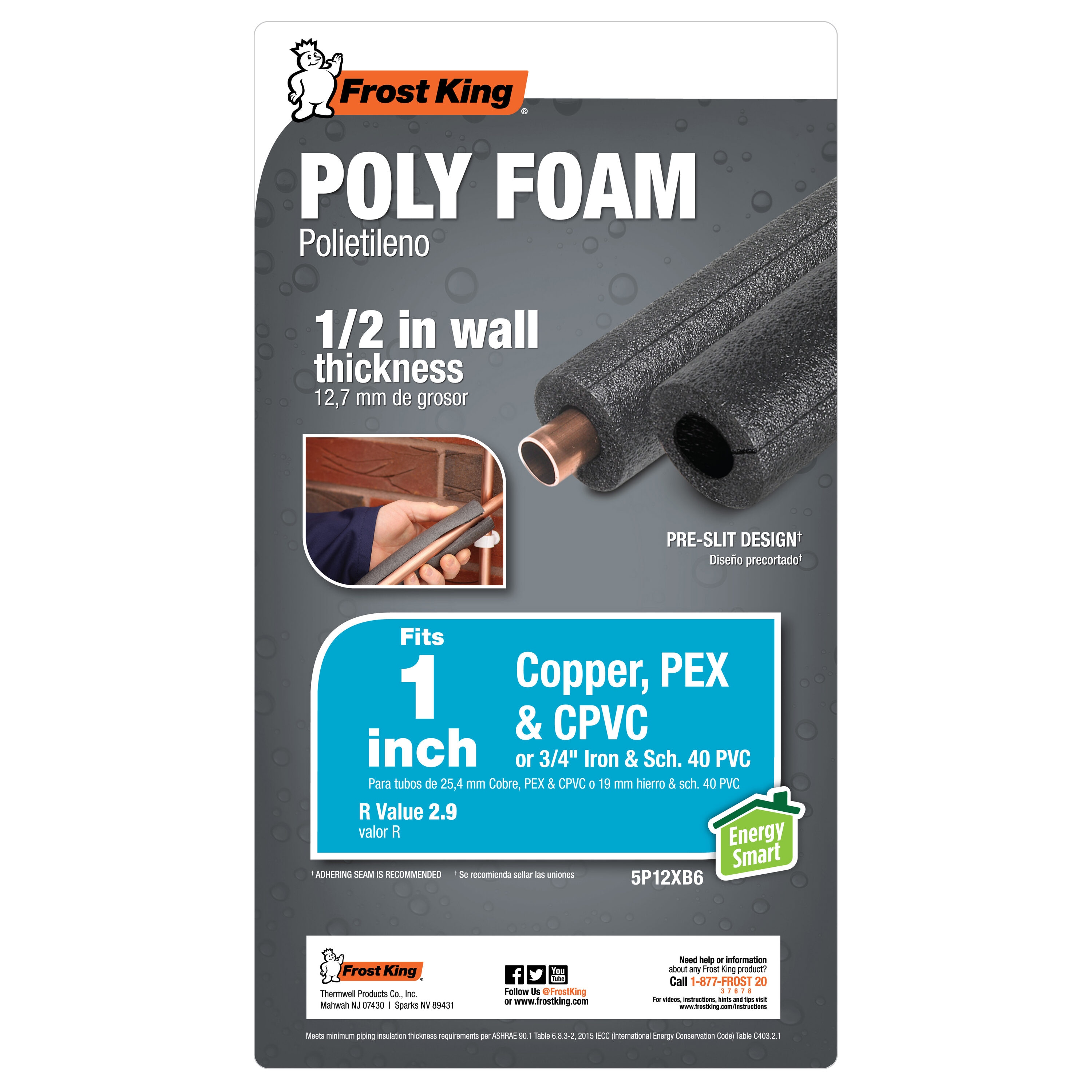 Frost King 5P12XB6 6-ft Foam Tubular pipe insulation for for 1-in Pipe