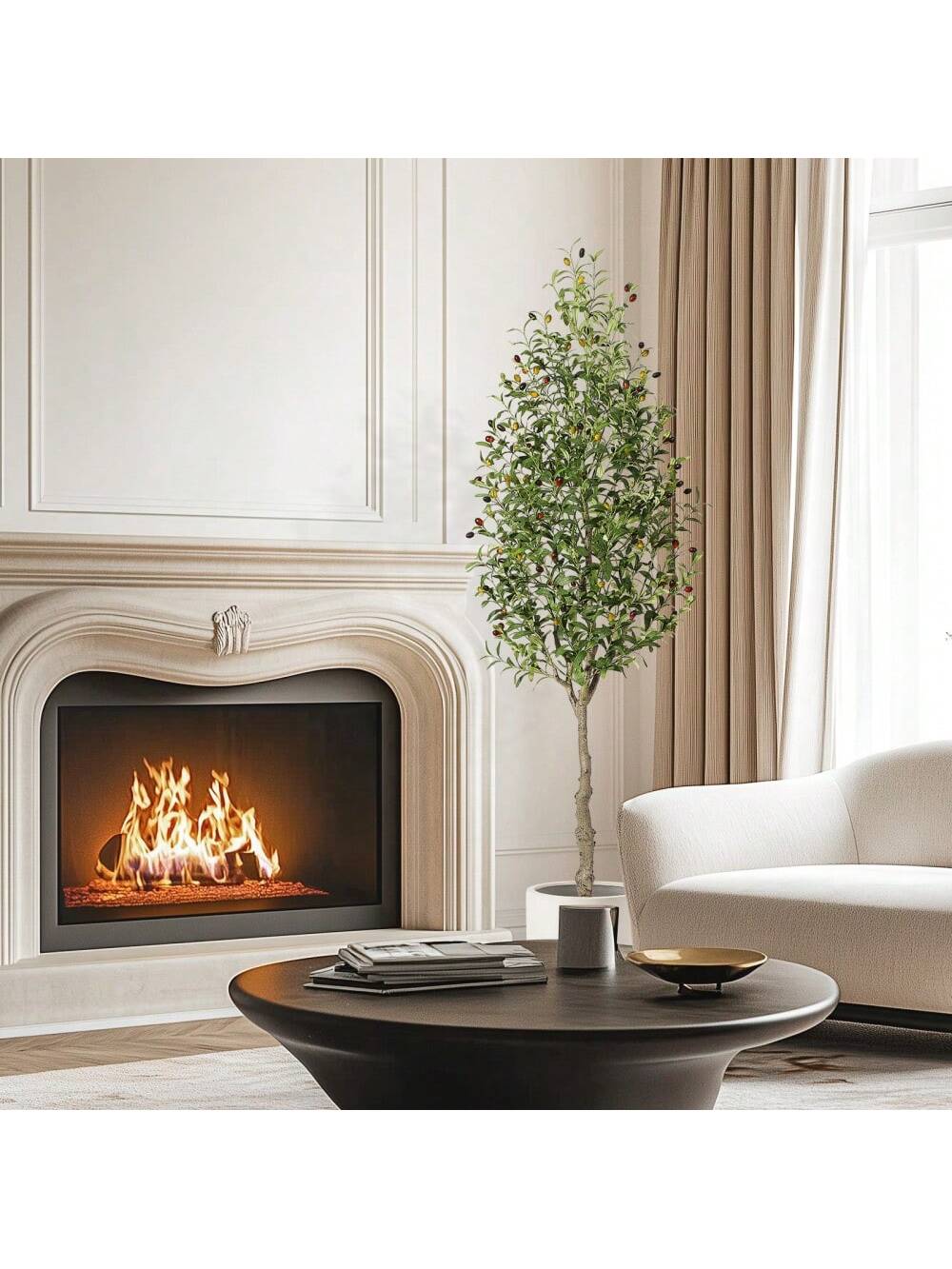 Qeetex PHO-34LSRE7A-HF4 5FT/6FT/7FT Artificial Silk Olive Tree - Realistic Curved Bole For Indoor/Outdoor Use