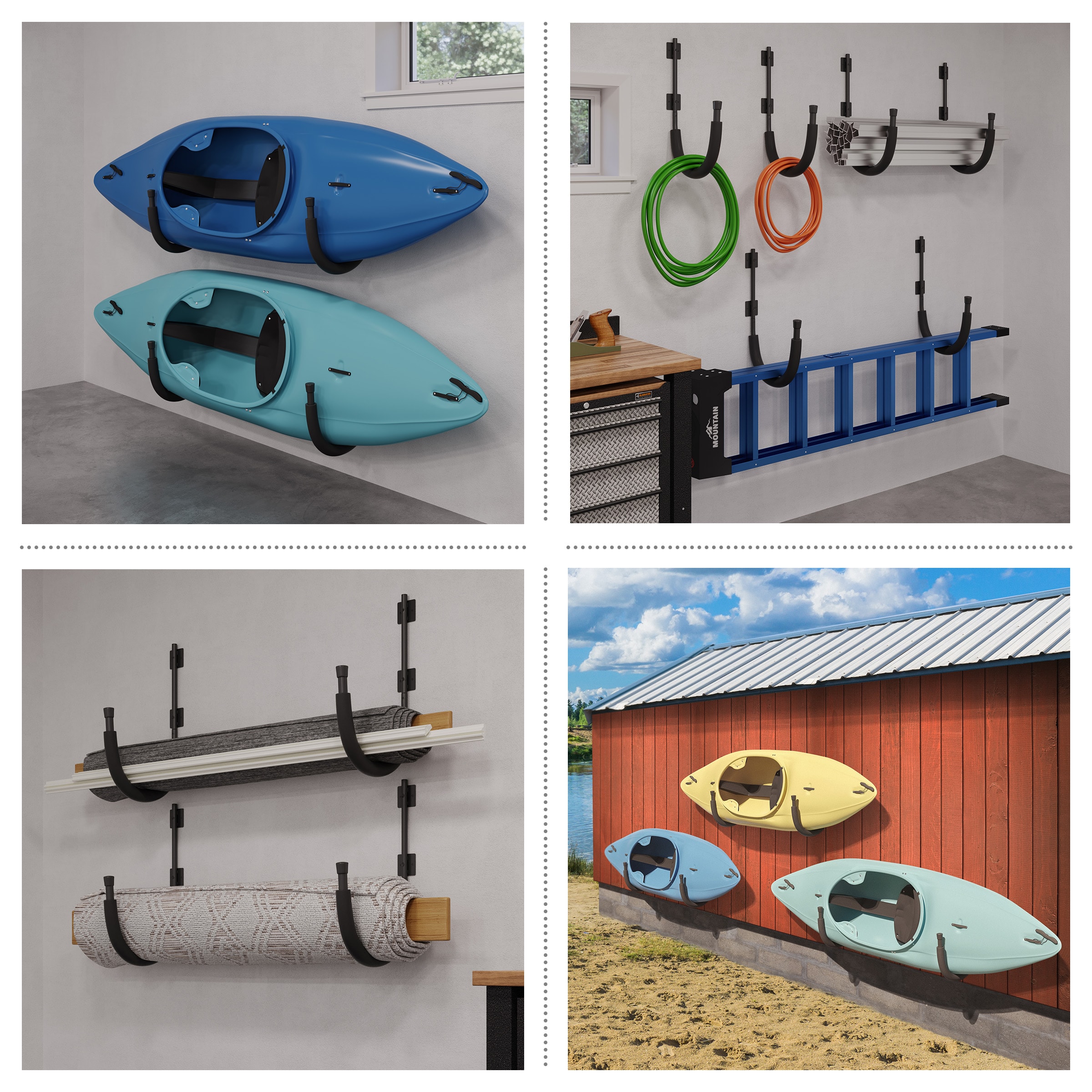 Leisure Sports Kayak Storage Wall Hooks – Set of 2, 15.25 x 3 x 25
