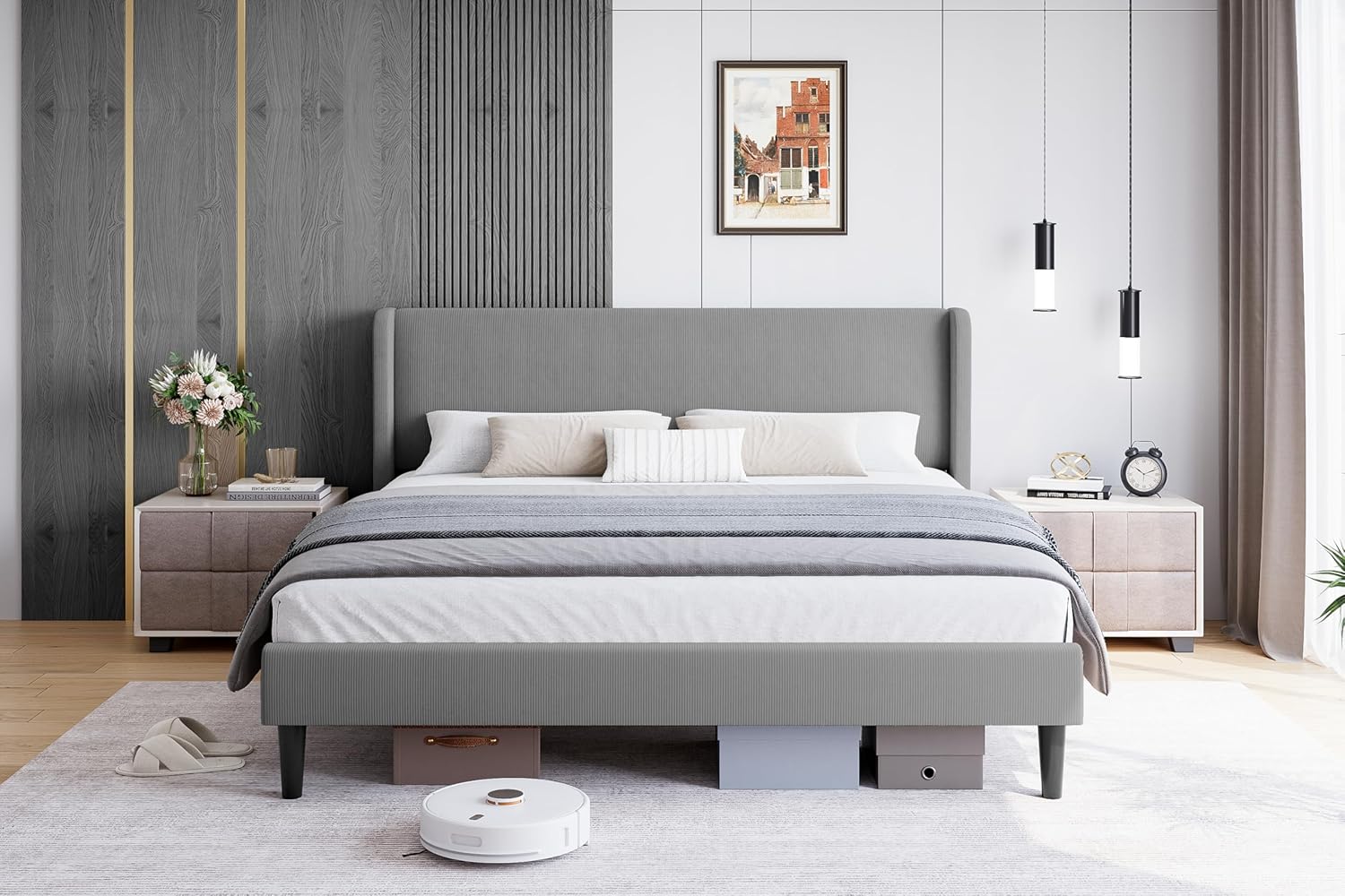 Garvee Full Size Bed Frame Luxurious Velvet Upholstery Platform Bed ...