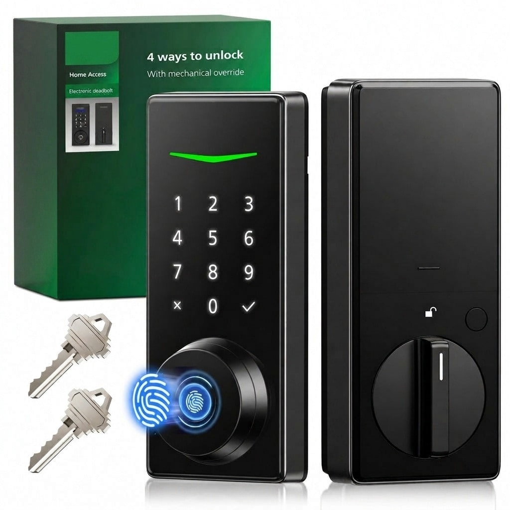 Phyfalip  Fingerprint Keyless Entry Door Lock Electronic Touchscreen Keypad Deadbolt Auto Lock One Time Code One Touch Lock Matte Black 1 Piece
