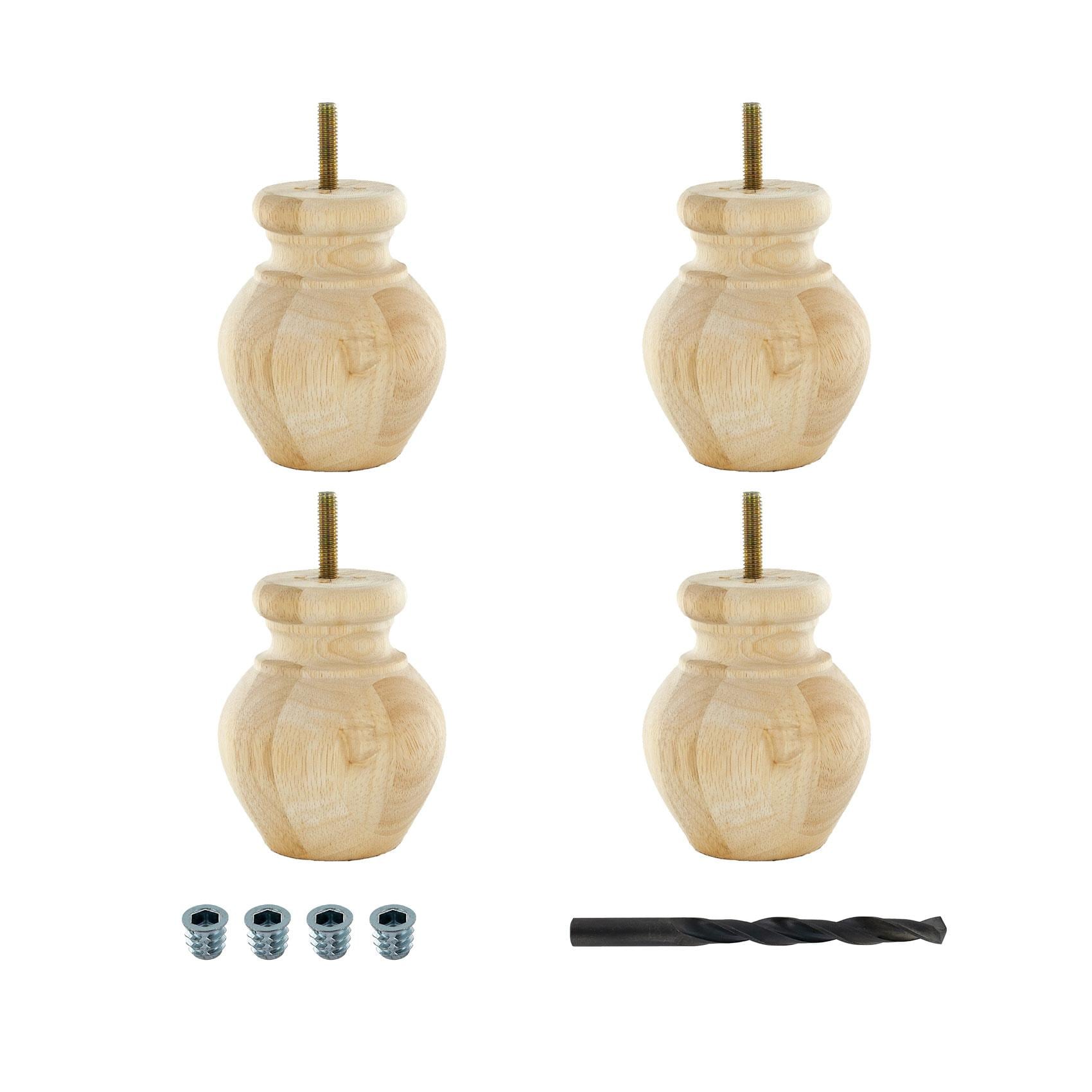 Unfinished Solid Hardwood Bun Foot Sofa Legs, Set of 4