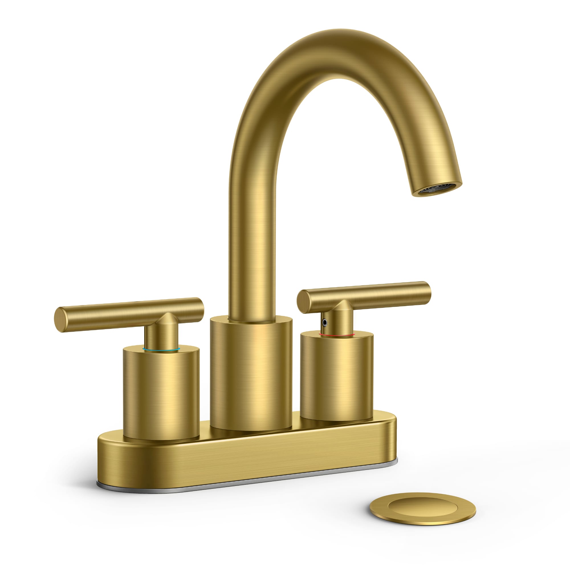 FURUISI LG39035 Bathroom Sink Faucets Brushed Gold 4-in centerset 2-handle High-arc Residential Handle Bathroom Sink Faucet with Drain