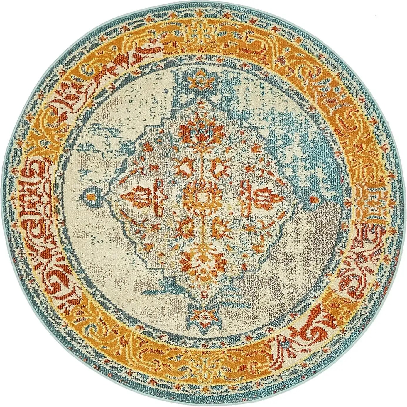 Unique Loom Da Vinci Vita 5 x 8 Blue/Orange Indoor Medallion Oriental Area Rug