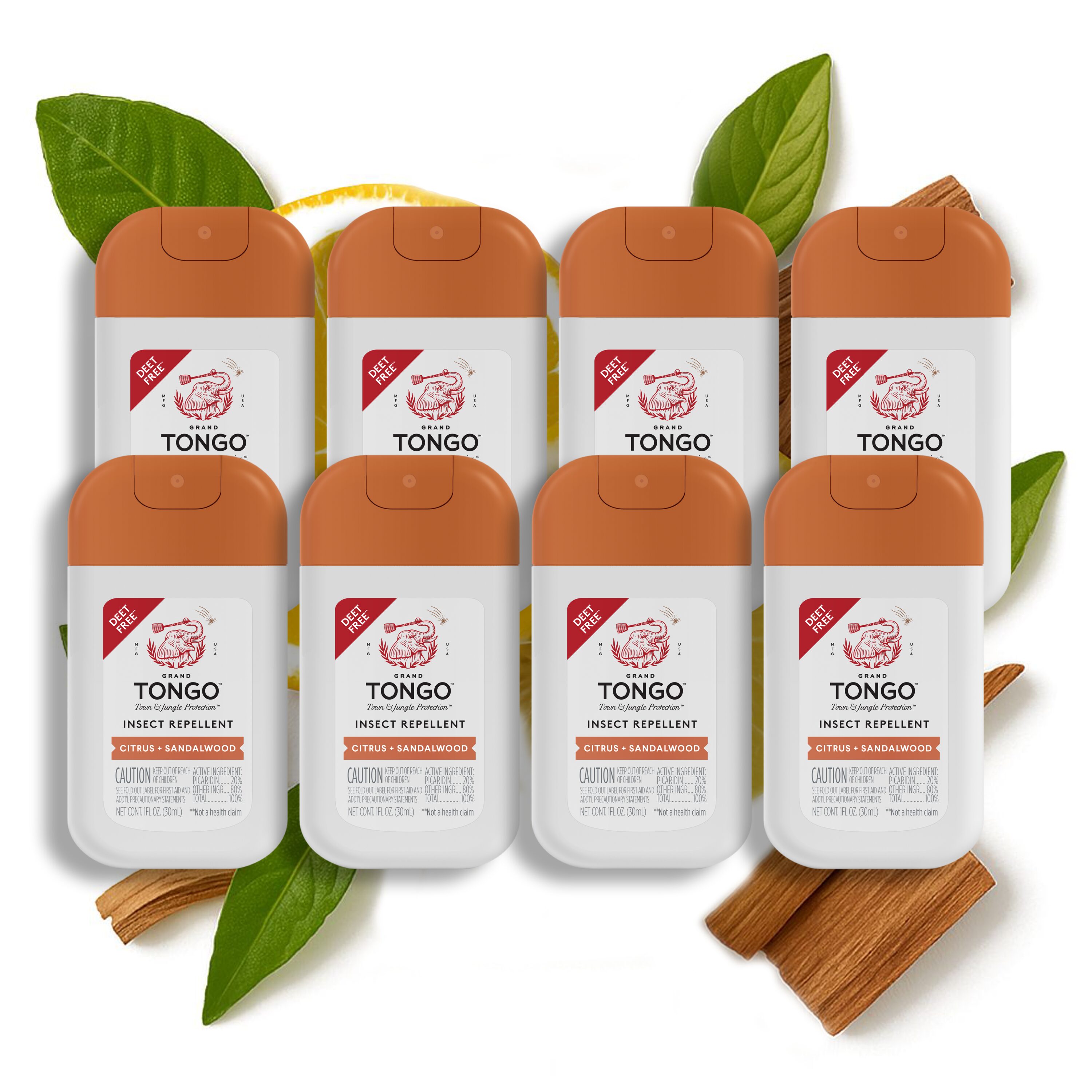Grand Tongo 1 Ounce(s) Insect Repellent 1 oz, 8-pack Citrus + Sandalwood Deet Free Outdoor Spray