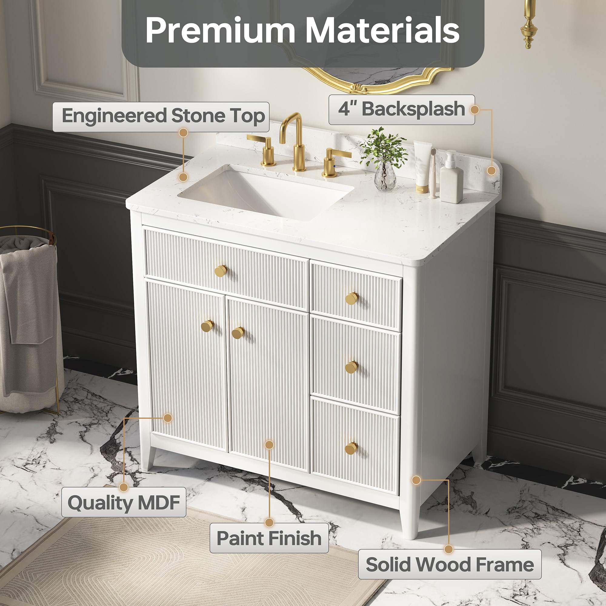 DELUXE LIVING Whitehouse 36-in White Undermount Single Sink