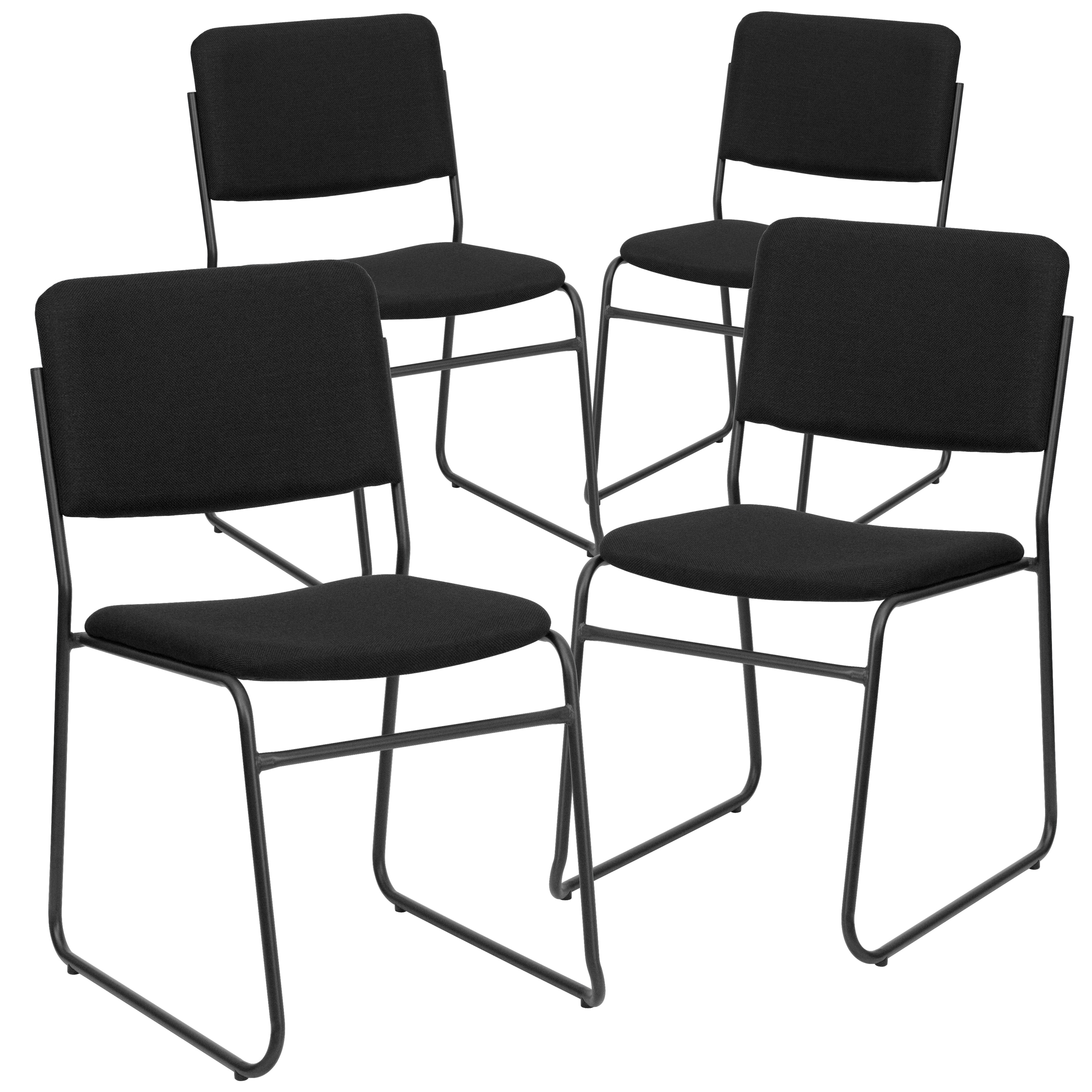 Flash Furniture 847254063876 4 Pack HERCULES Series 500 lb Capacity High Density Black Fabric Stacking Chair with Sled Base