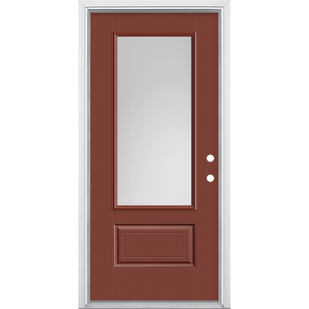 Masonite 629379 36-in x 80-in x 4-9/16-in Fiberglass 3/4 lite Left-hand inswing Foxtail Painted Prehung Front Door with Brickmould Insulating core