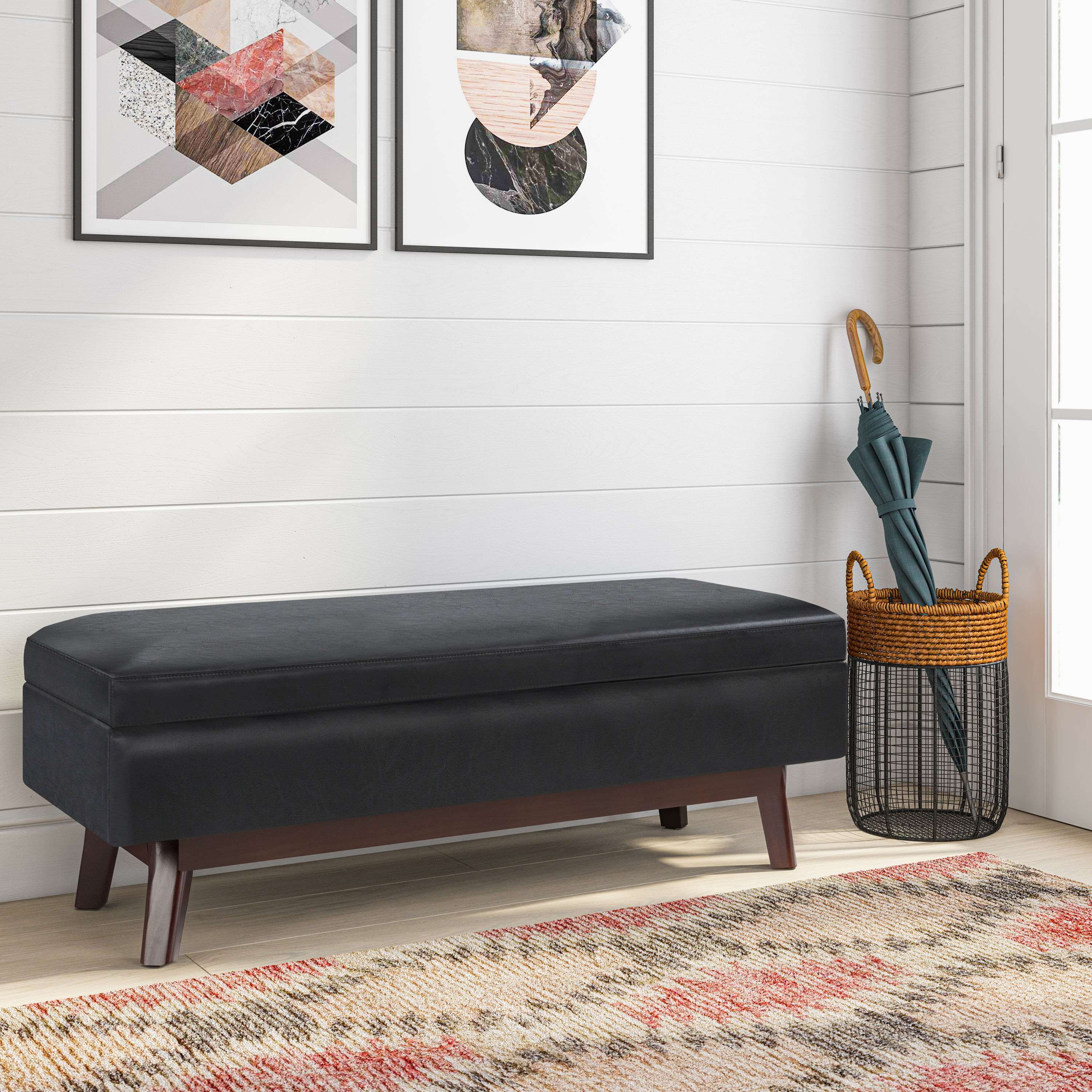 Owen Mid Century Modern Black Rubberwood Cocktail Ottoman