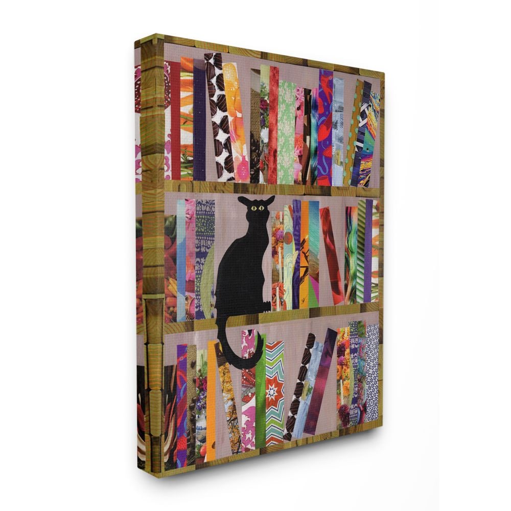 Stupell Industries MWP-636-CN-36X48 Bookcase Cat Collage Modern Design Artpoptart 48-in H x 36-in W Abstract Print on Canvas
