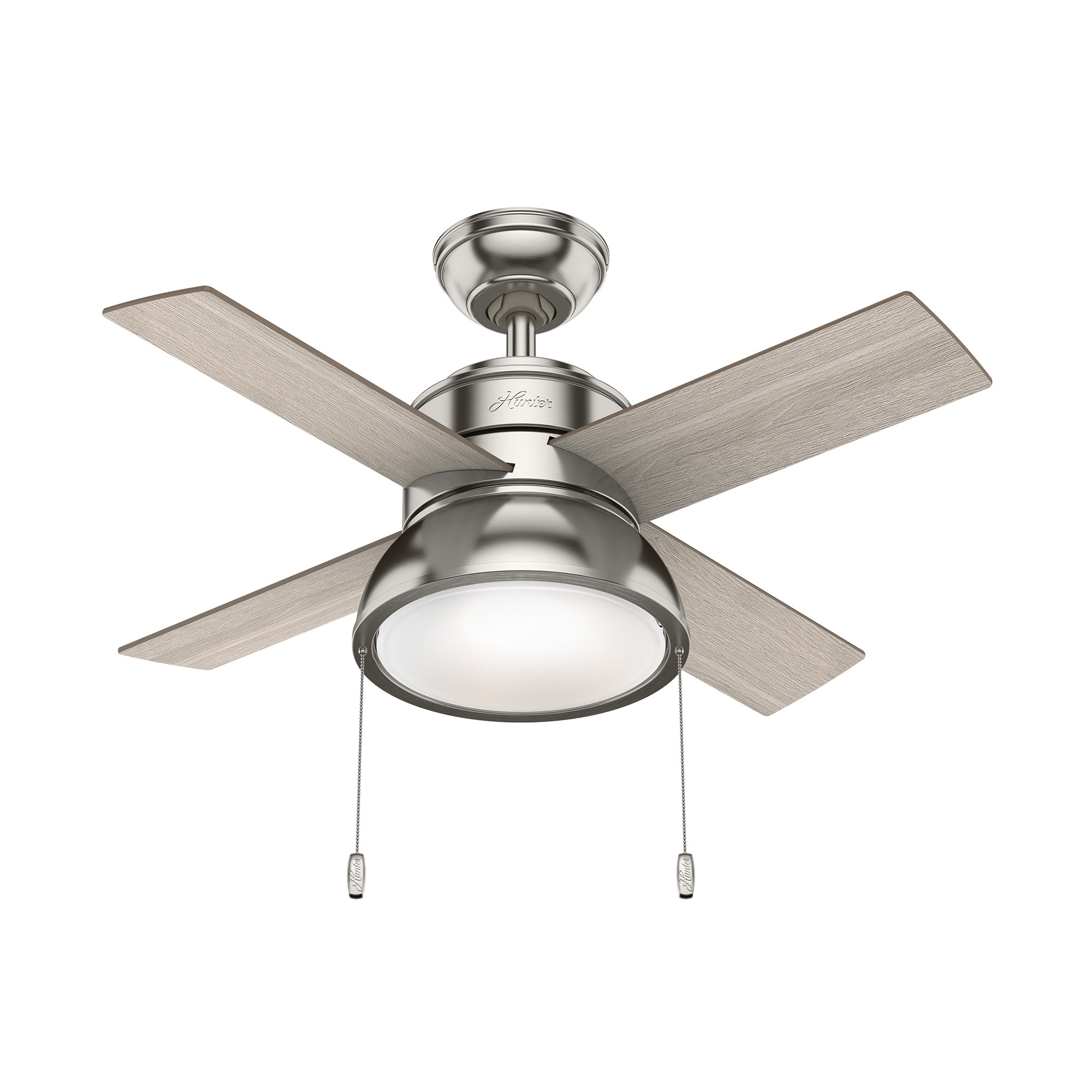 Hunter 51040 Loki 36-in Brushed Nickel with Light Gray Oak Blades Ceiling Fan With Light ( 4 -Blade )