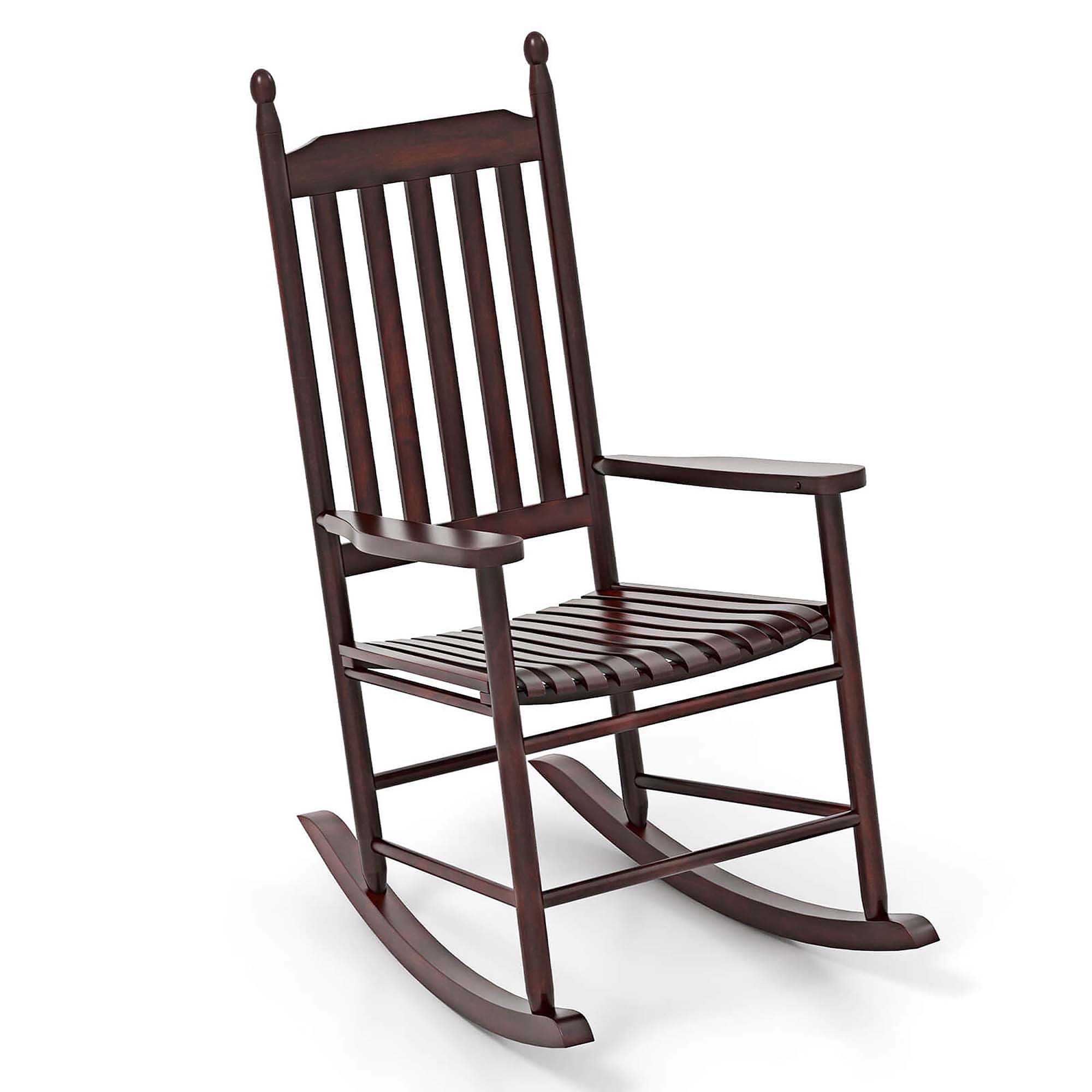 Costway HCST04537 Brown Wood Frame Rocking Chair with Solid Seat
