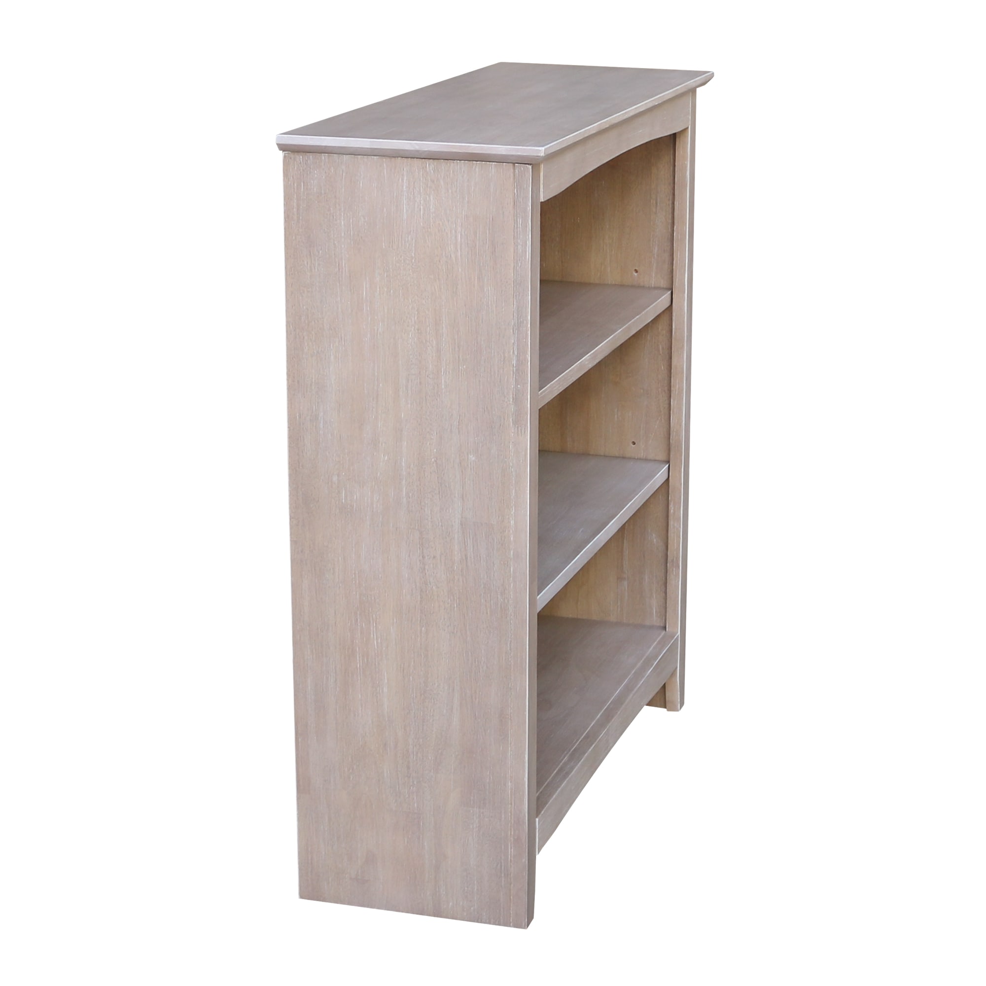Transitional Solid Wood Adjustable 3-Shelf Bookcase in Washed Gray Taupe