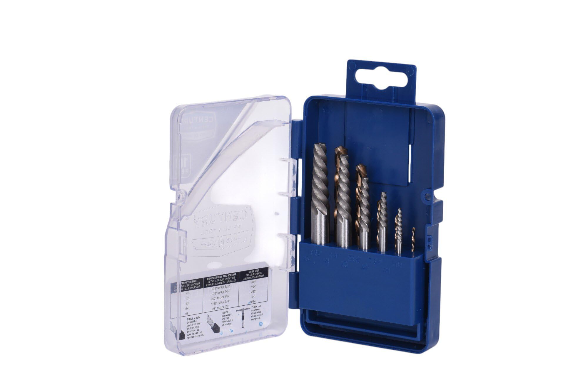 Century Drill & Tool Century Drill Tool 88710 10-Piece M35 Cobalt Spiral Flute Screw Extractor Left-Hand Drill Set