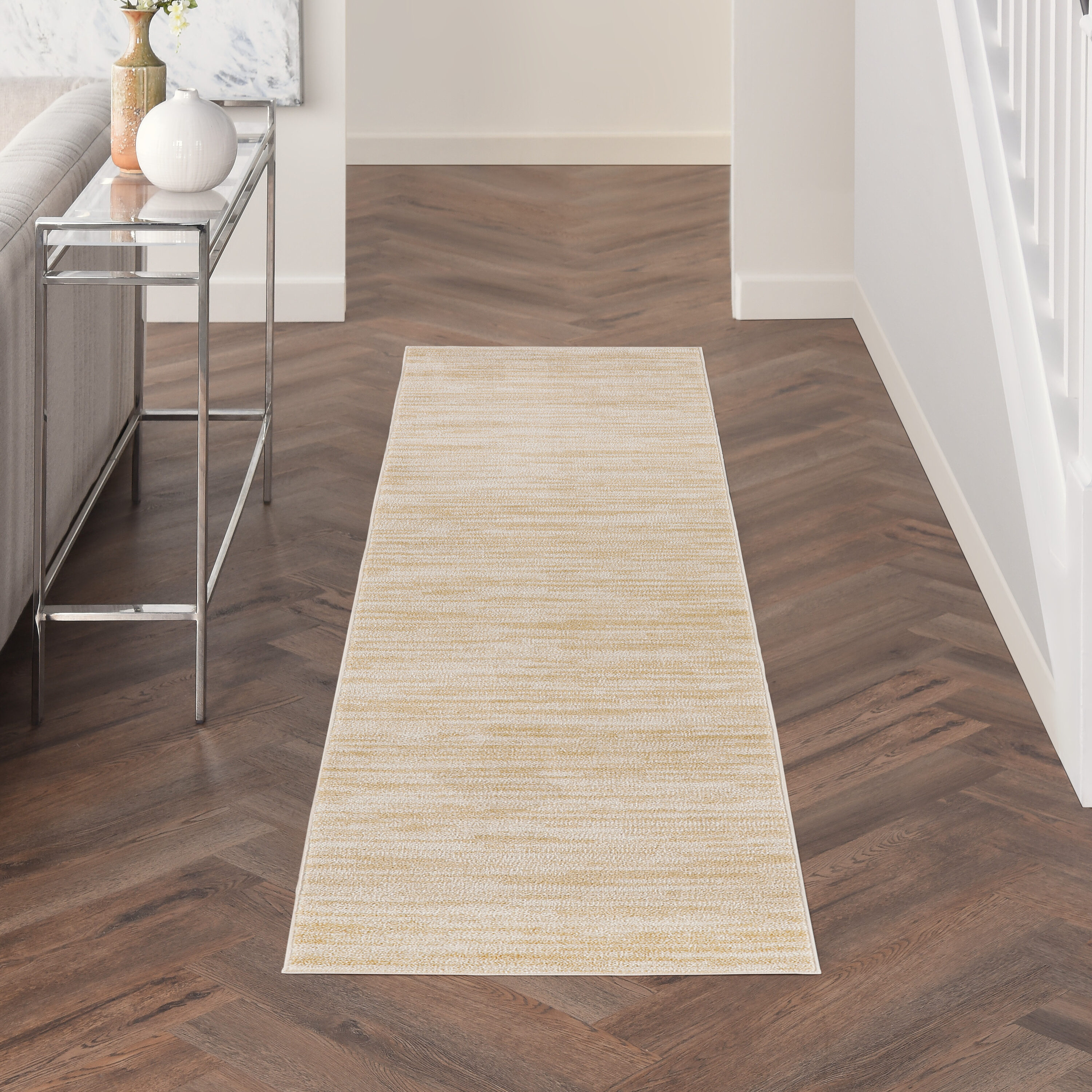Nourison Home 099446916709 Essentials 2 x 6 (ft) Loomed Polypropylene Ivory Gold Rectangular Indoor/Outdoor Solid Runner rug