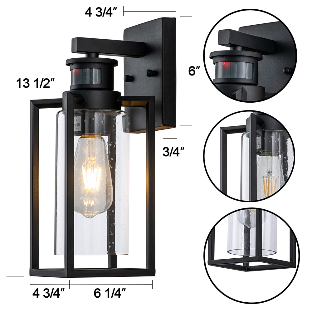 Matte Black Motion Sensor Outdoor Wall Lantern with Clear Glass