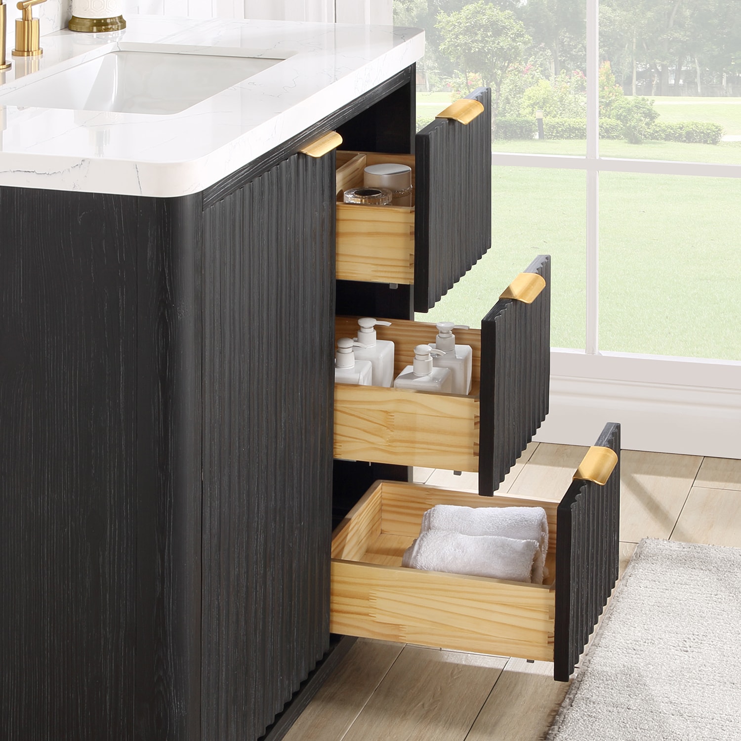 Cadiz 36-inch Black Oak Single Sink Vanity with White Engineered Stone Top