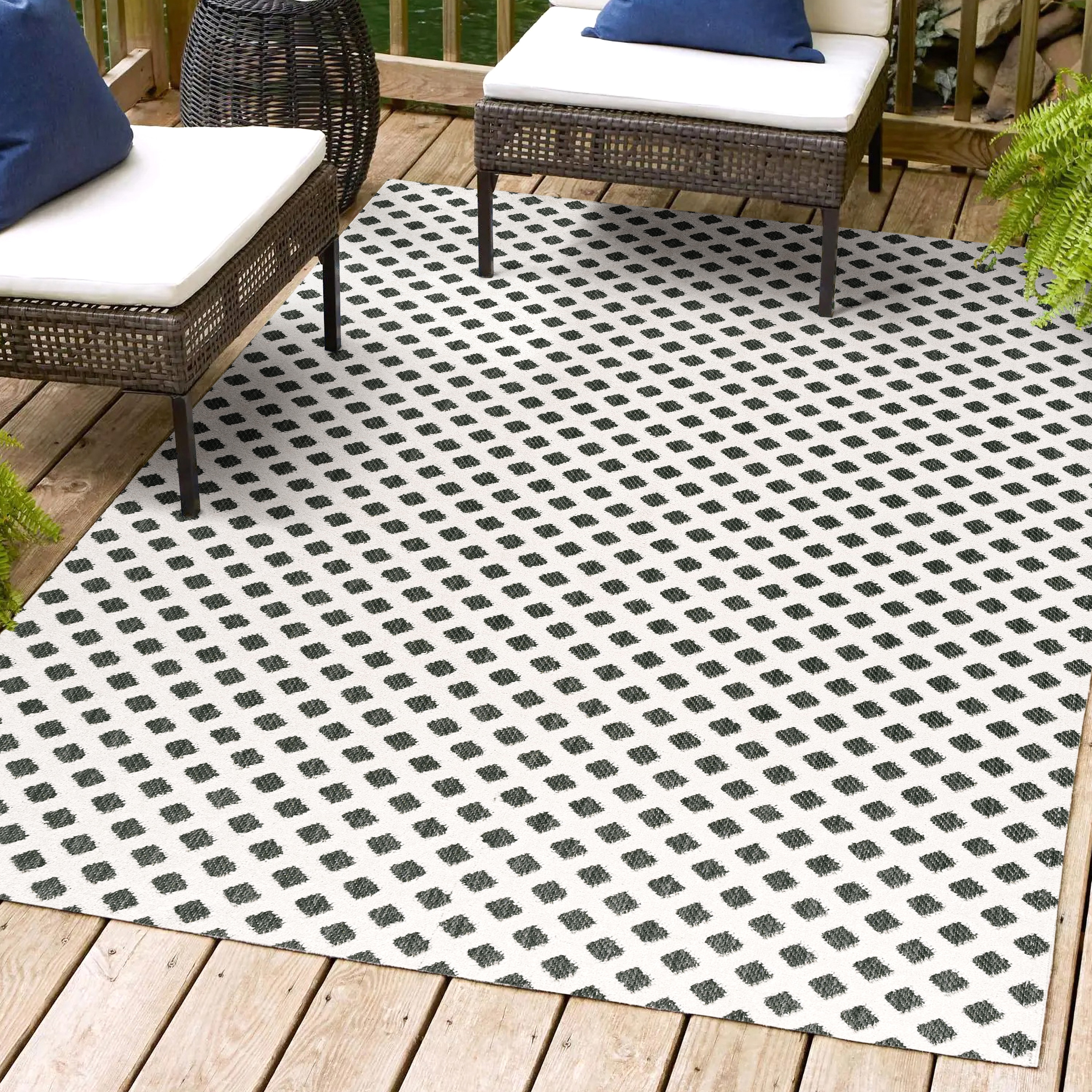 JONATHAN  Y SBH101B-5 South Beach Rabat High-Low Mini-Diamond 5 x 8 (ft) Loomed Polypropylene White/Black Rectangular Indoor/Outdoor Trellis Bohemian/Eclectic Area rug