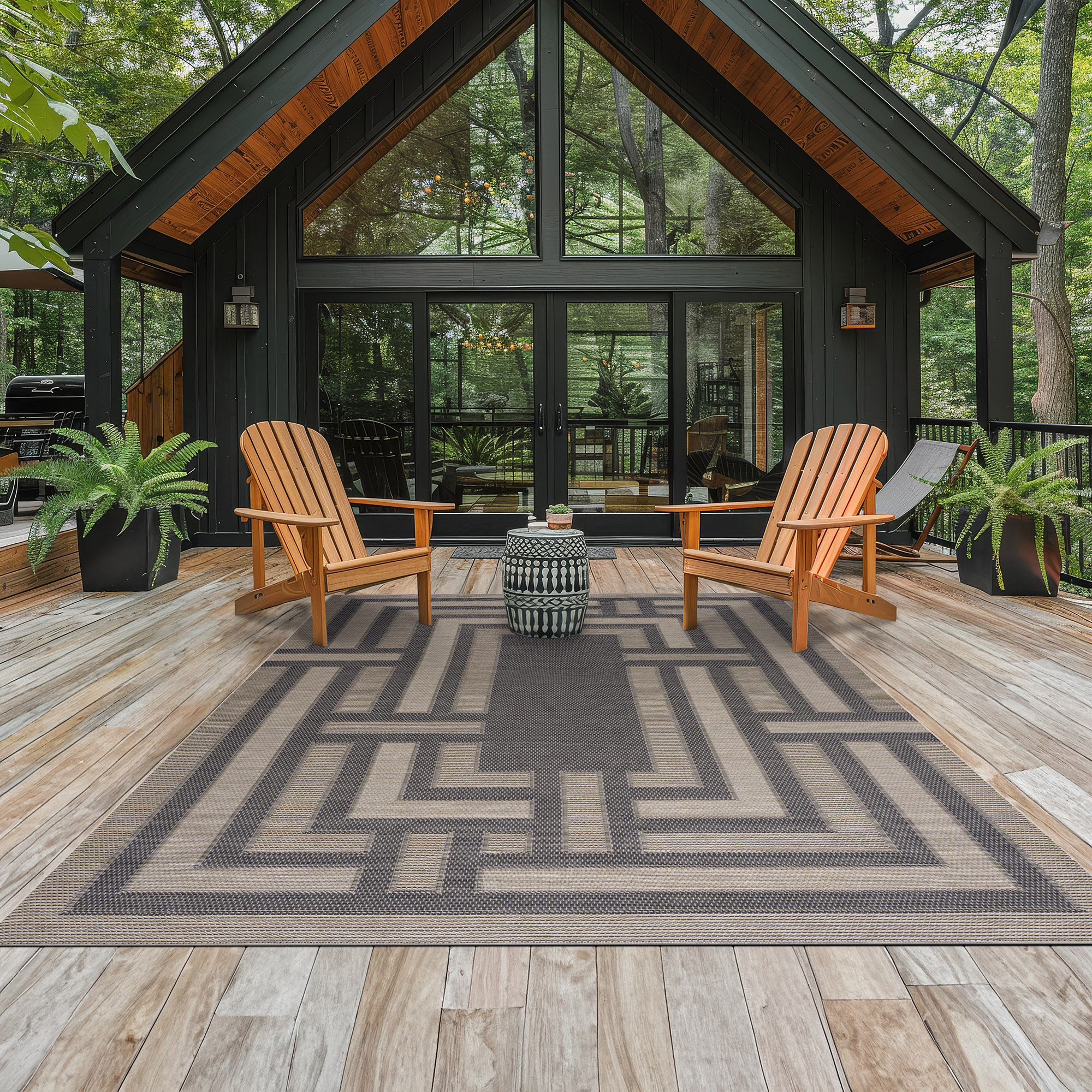 Tayse BLY1003 8X10 Bailey 8 x 10 (ft) Flatweave Polypropylene Black/Natural Rectangular Indoor/Outdoor Geometric Mid-Century Modern Area rug