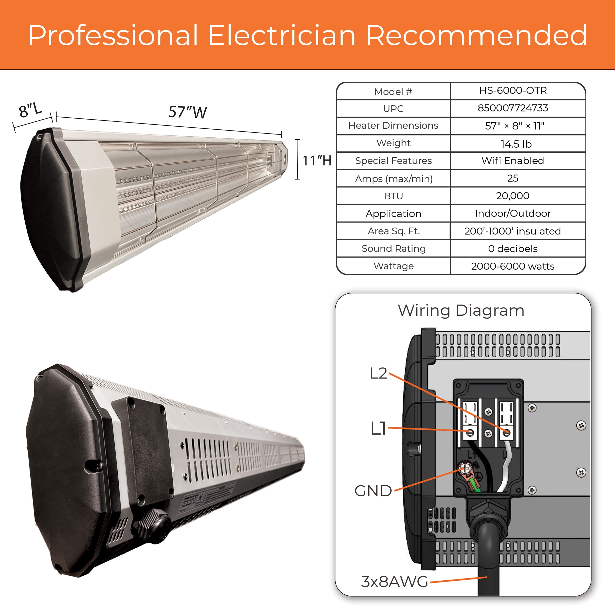Heat Storm Up to 6000Watt Infrared Electric Garage Heater with