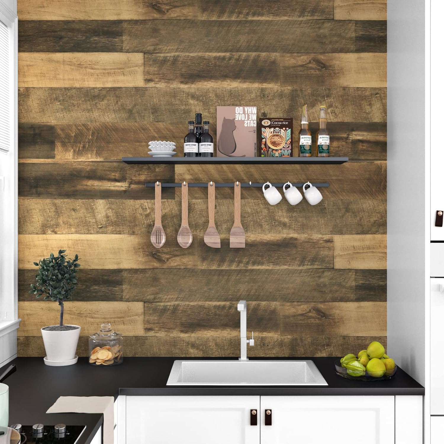 WESTICK Brown Wood Counter Top Peel and Stick Waterproof Wood Contact ...