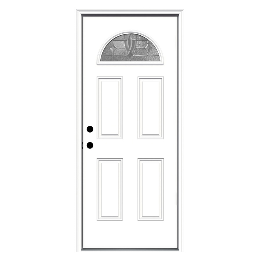 JELD-WEN LOWOLSTL32LSPLRH Laurel 32-in x 80-in x 4-9/16-in Steel 1/4 lite Right-hand inswing Primed Prehung Front Door with Brickmould Insulating core