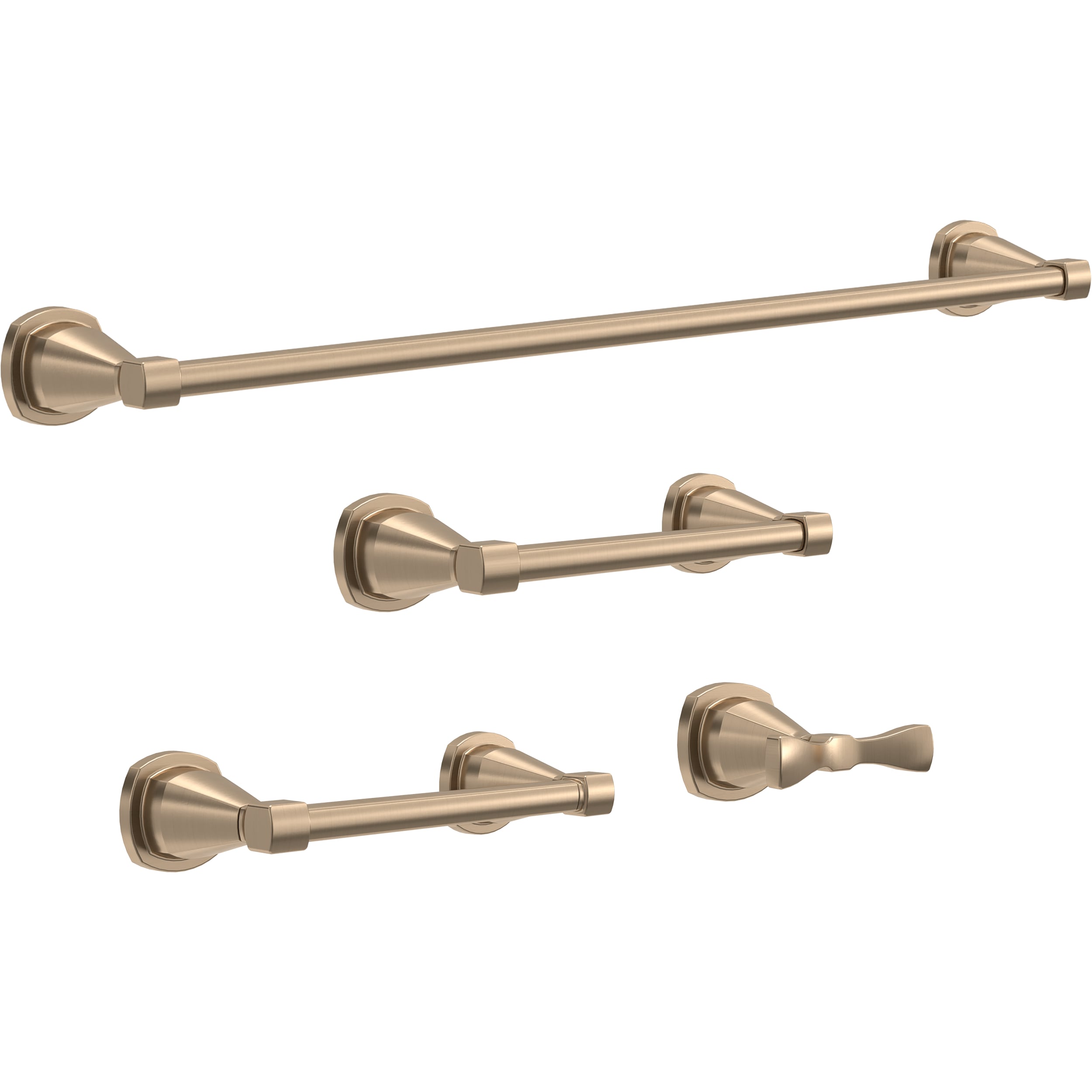 Delta 4 -Piece Stryke Champagne Bronze Decorative Bathroom Hardware Set Towel Bar, Toilet Paper Holder, Towel Ring ,Robe Hook Included