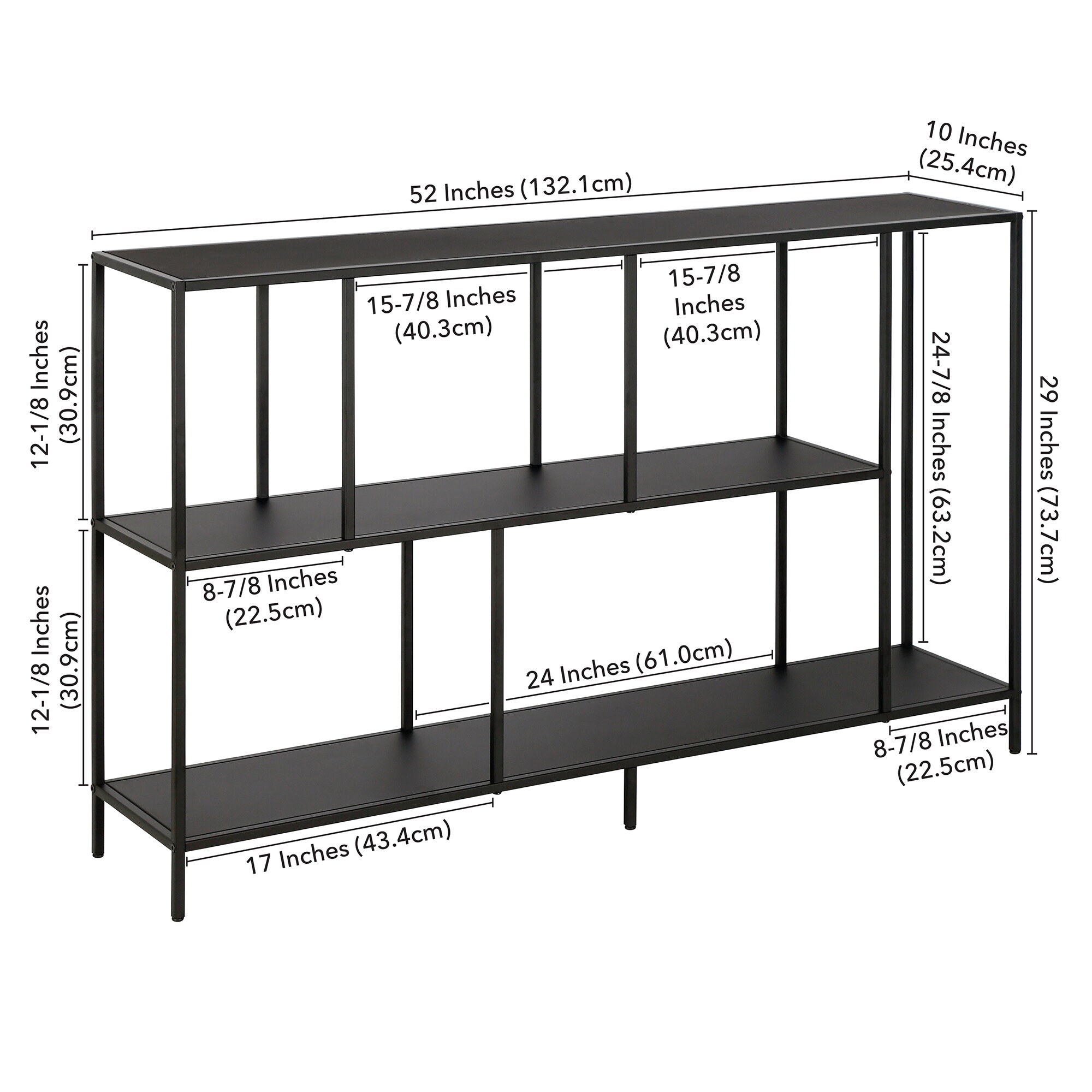 Winthrop 52" Blackened Bronze Console Table with Tempered Glass Shelves