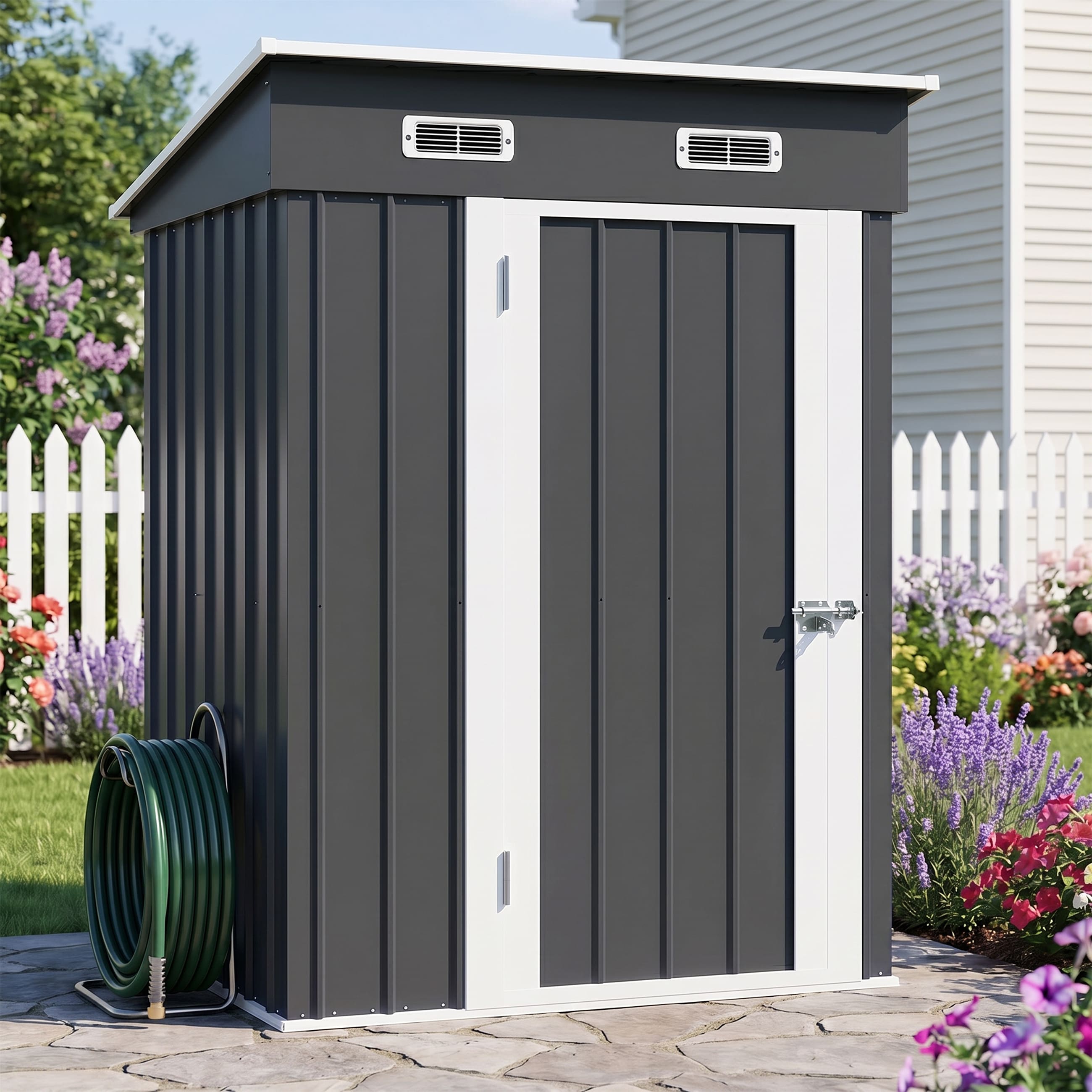Misty Moon 5-ft x 3-ft Dark Gray Lean To Galvanized Metal Outdoor Storage Shed with Lockable Single Door Two Top Air Vents Weather Resistant Small Patio Side Yard Utility Storage Sheds