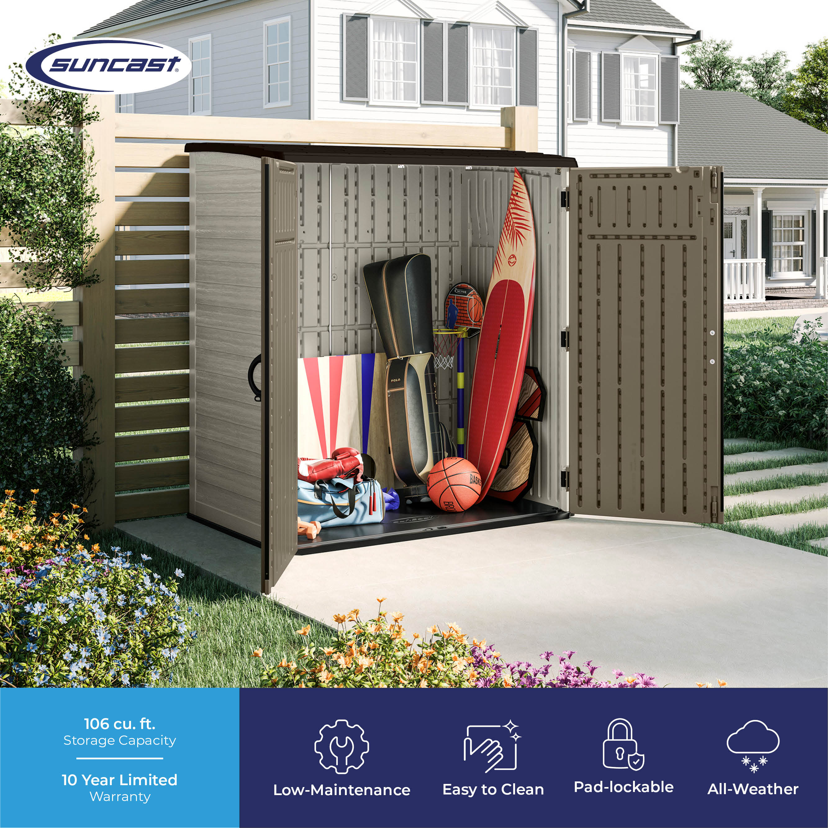 Dark Taupe and Cobblestone Resin Vertical Storage Shed Kit