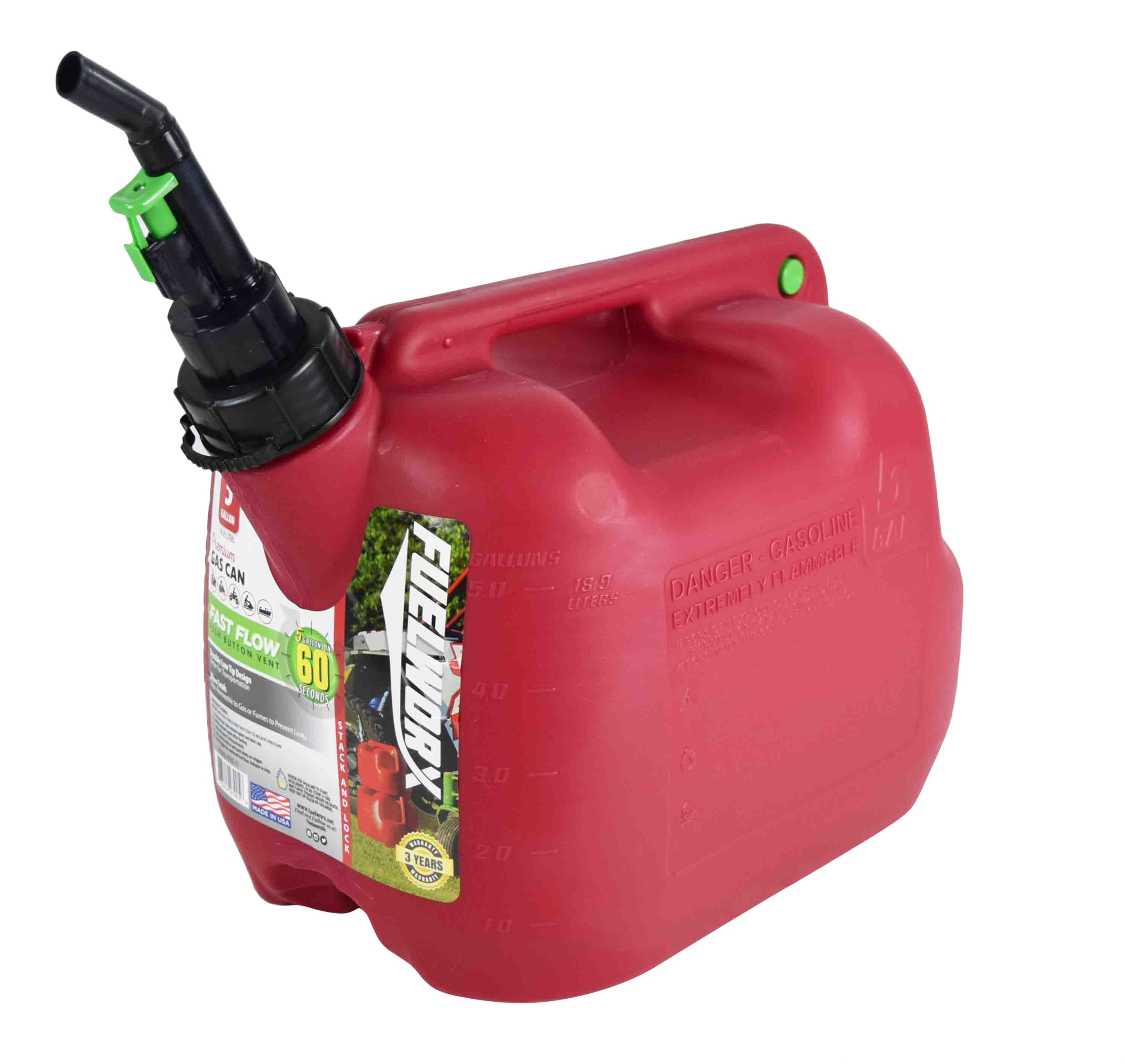 Fuelworx 5 Gallon Gas Can - Red Plastic Gas Can with EPA Compliant Spout -  High Fuel Flow Vent Button - Organized Storage Solution in the Gas Cans  department at