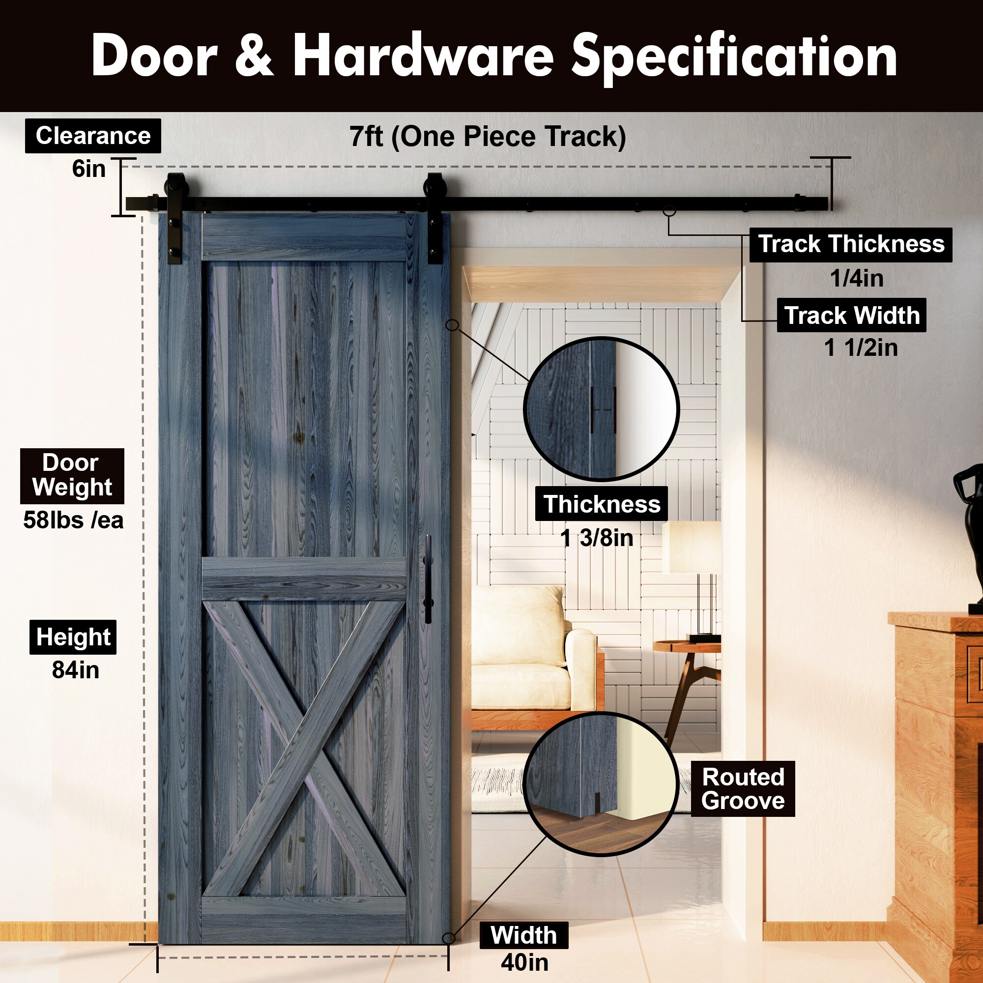 HOMACER YT1TGH084C-4084-X-NA Barn-Doors - View #7
