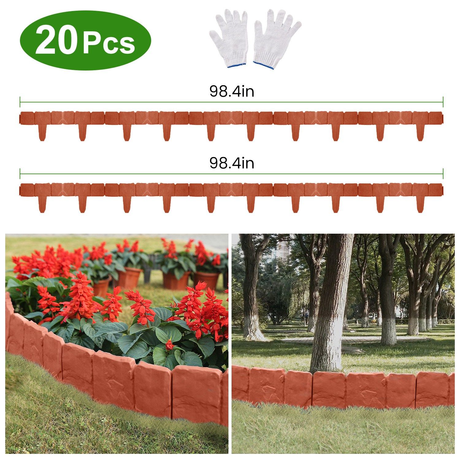 CJGQ 16 ft Plastic Cobblestone Style Flexible Interlocking Landscape Border 20 Pieces PP Lawn Edging for Yard Flower Bed Pathway