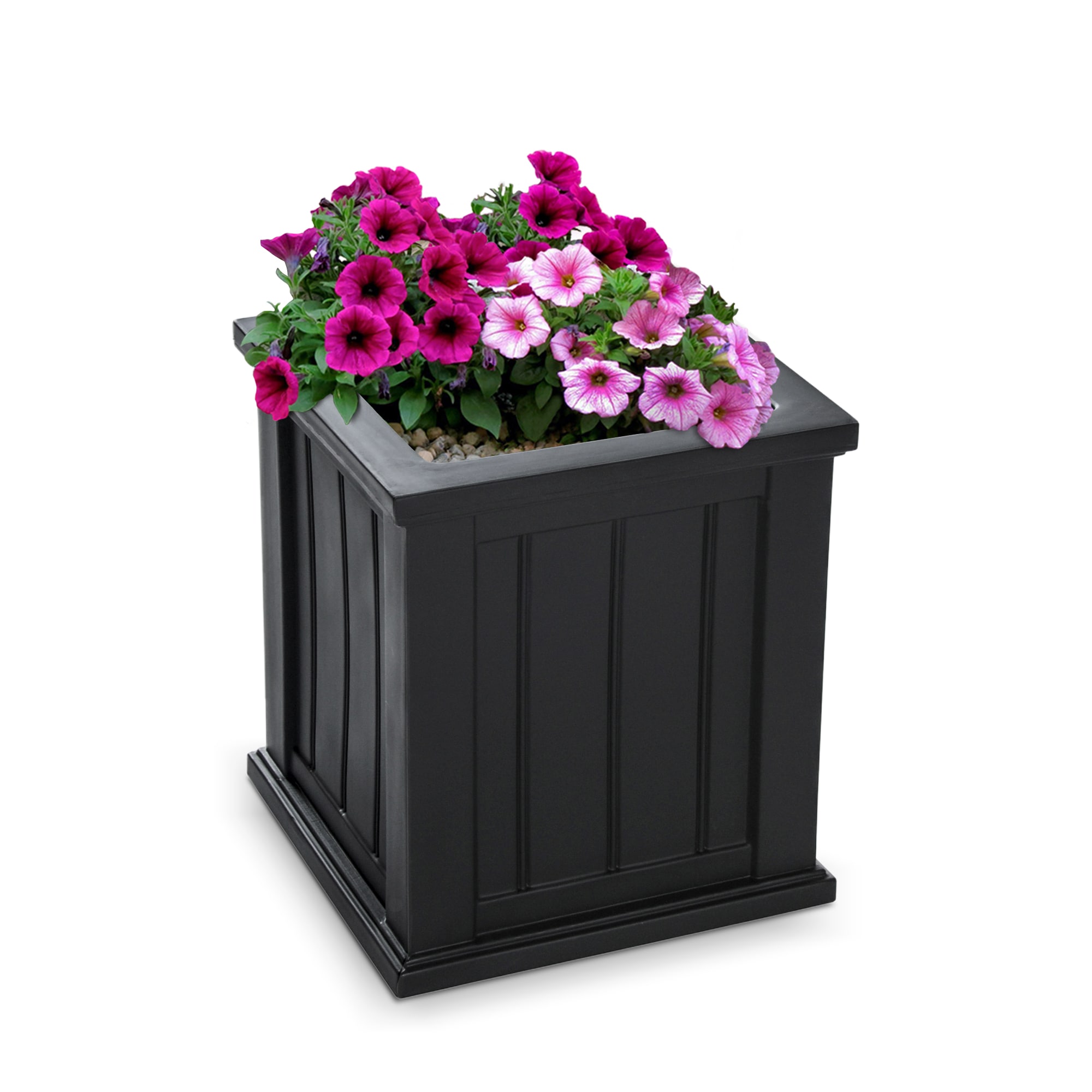 Mayne 16-in W x 16-in H Black Resin Traditional Outdoor Planter in