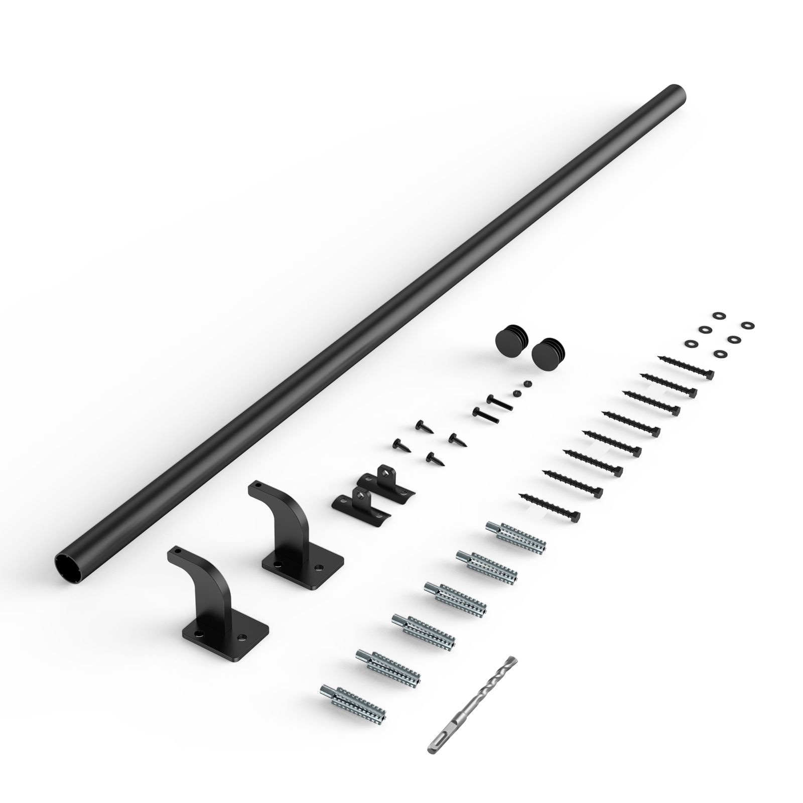 Angel Sar 48in L 1-Pipe Black Galvanized Aluminum Stair Handrail Indoor Outdoor Staircase Railing Industrial Hand Rail for Steps #L2MJA427DRS10