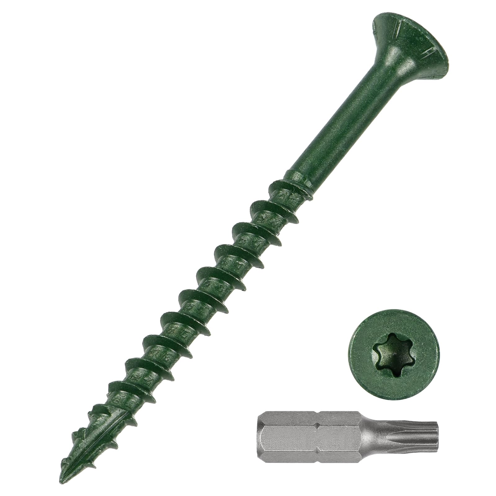 AKSCYZM Deck Screws Number 10 by 2-1/2 Inch Carbon Steel Wood Screws Epoxy Coated with T25 Torx Drive Head for Wood Fence Table Chairs Green 200 #LAK0821K1867