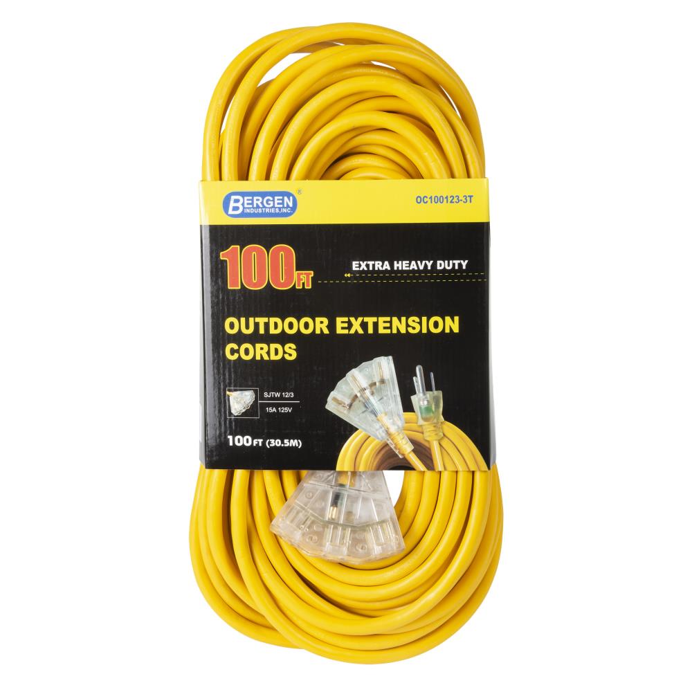 Bergen Industries 100-ft 12/3-Prong Indoor/Outdoor Sjtw Heavy Duty Lighted Extension  Cord in the Extension Cords department at