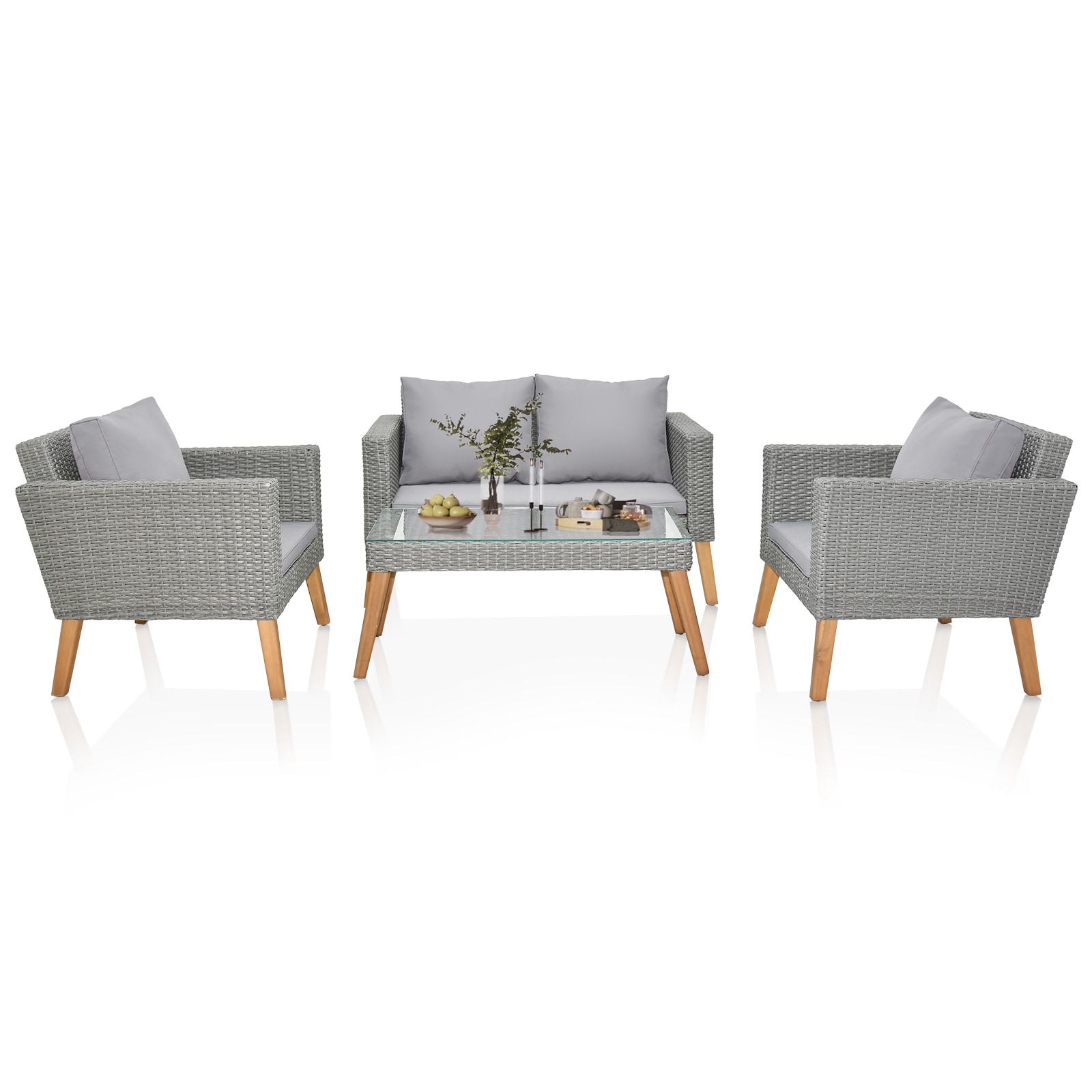 Winado LO1G56000720+721 4 -Piece Wicker Patio Conversation Set with Gray Cushions