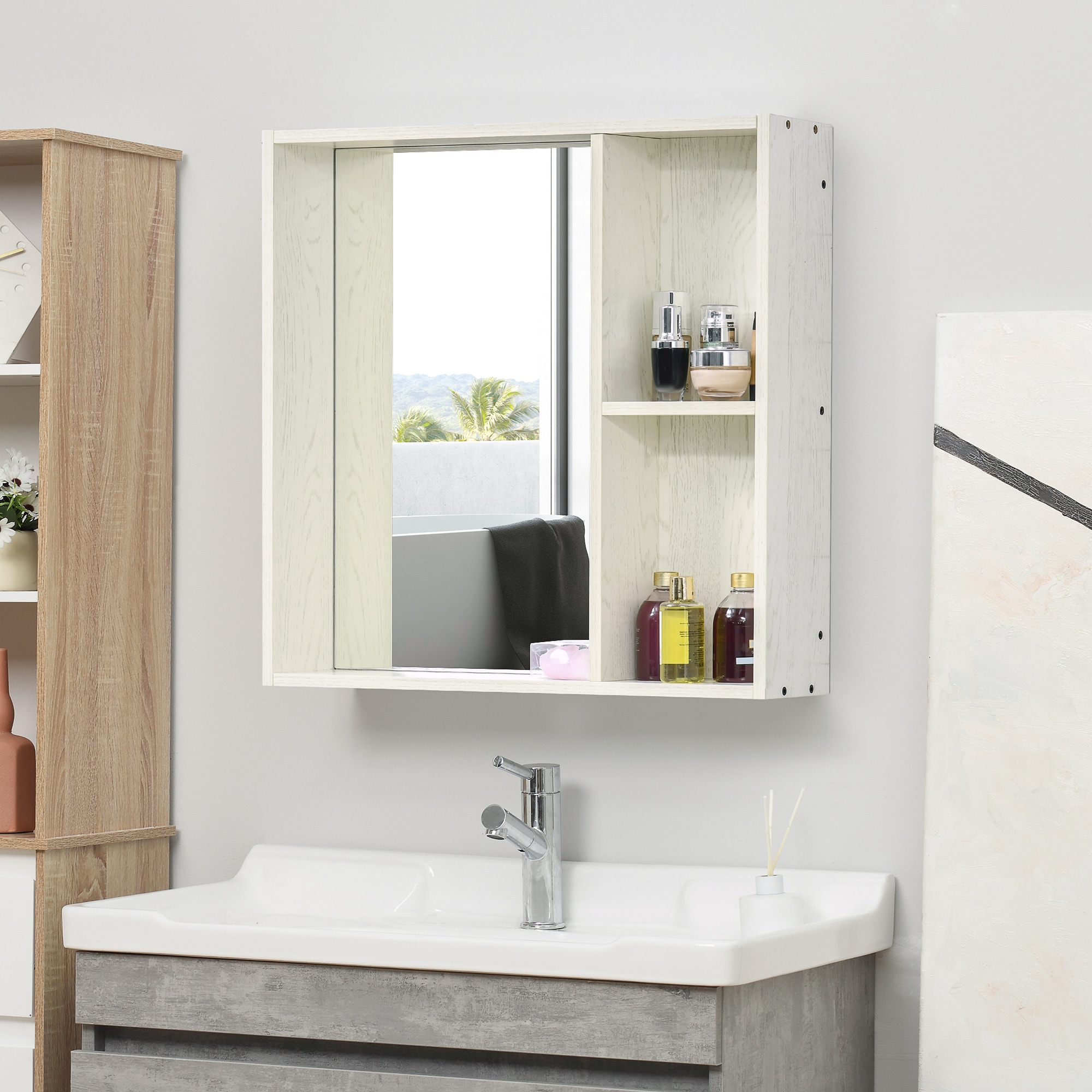 Forclover HBV-AO60359 31.5-Inches x 25.5-Inches Surface Mount White Mirrored Rectangle Medicine Cabinet