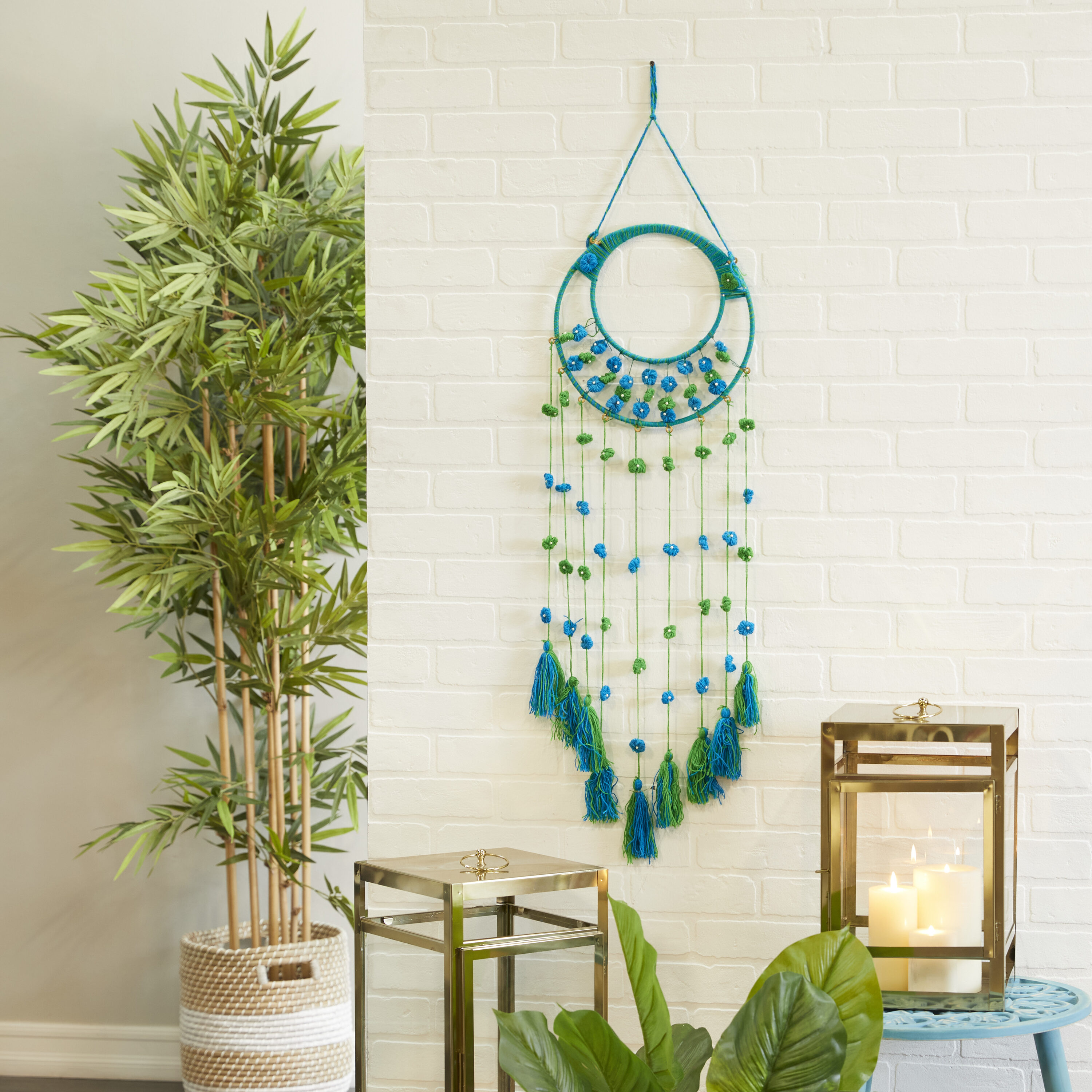 Grayson Lane 92002 13-Inches W x 47-Inches H Cotton Macrame with Tassels and Pearls Bohemian Wall sculpture