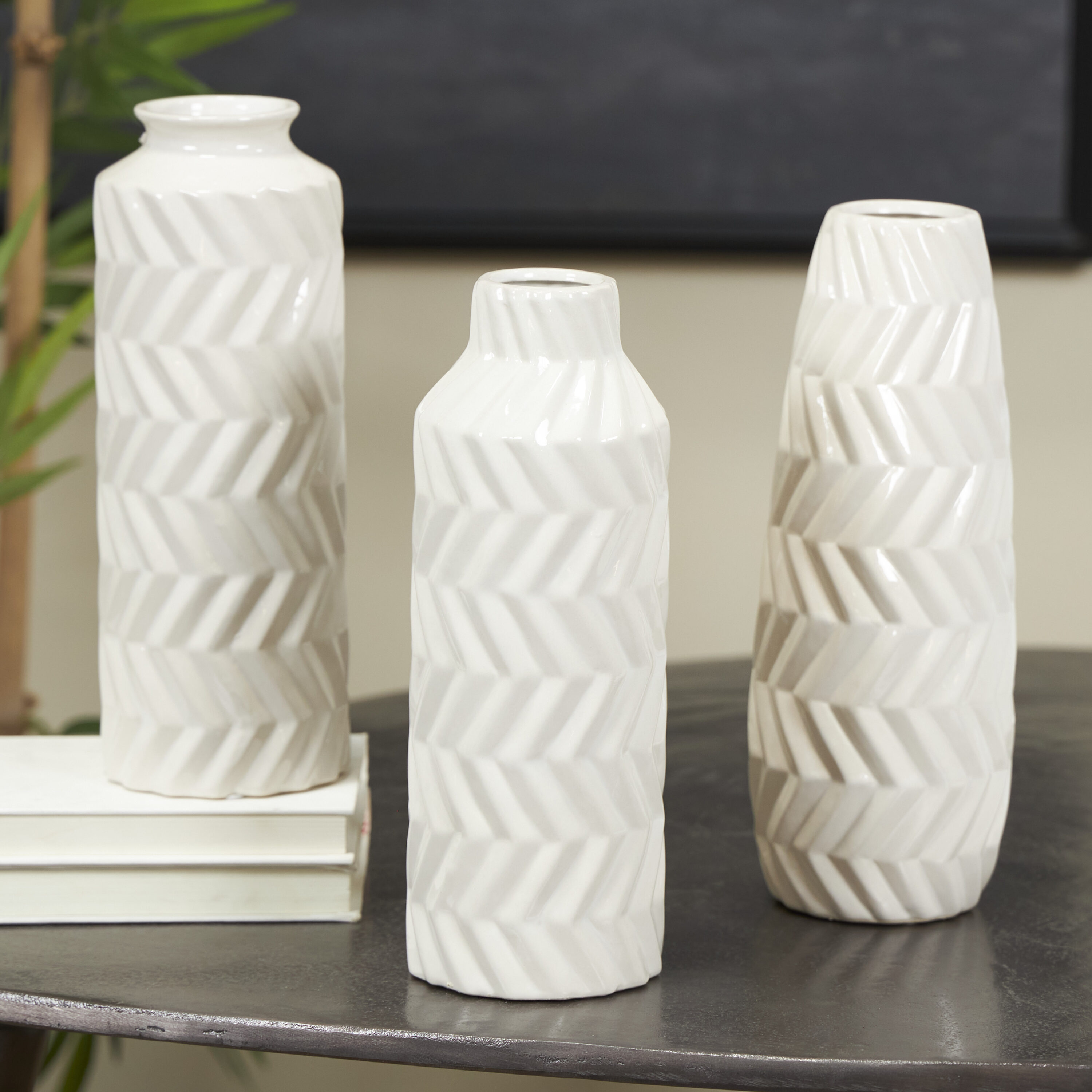 Grayson Lane 821852 3 -Pack White Ceramic Glam Vase